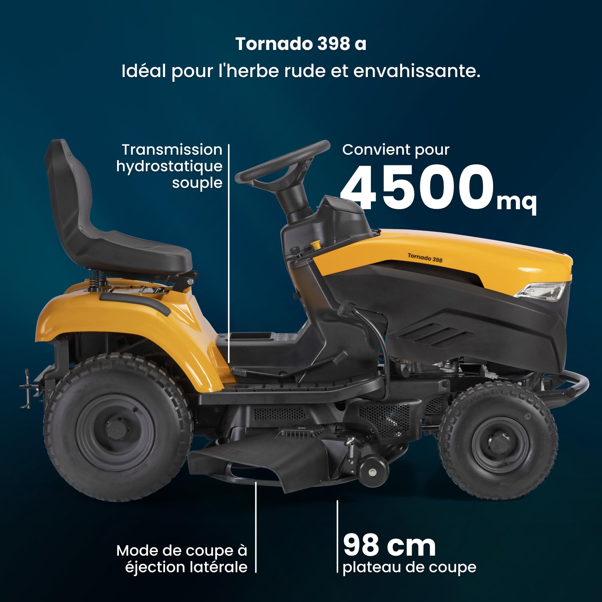 STIGA Tornado 398 Tondeuse Autoportée, 432 cm³, 98 cm – Transmission Hydrostatique, Éjection Latérale – Pelouses jusqu'à 5 000 m²