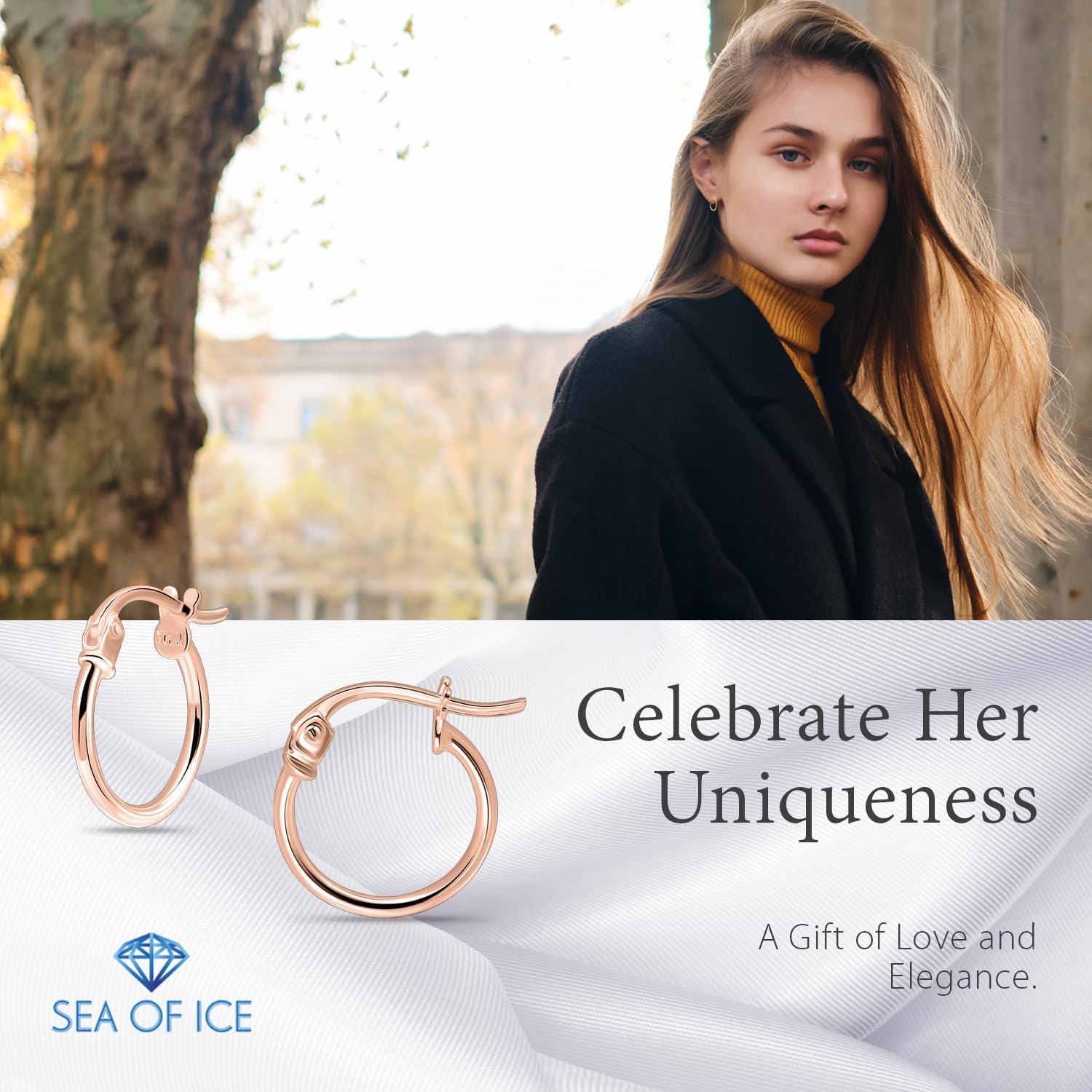 SEA OF ICE 925 Sterling Silver Hoop Earrings for Women - Hypoallergenic Earrings for Women in Sterling Silver, Yellow Gold, Rose Gold or Black Rhodium | Sizes 12MM, 15MM, 20MM or Multipack - Image 7