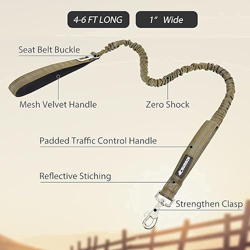 Miniatura 5 de BUMBIN Arnés para perros medianos sin tirones, arnés táctico para perro, con asa, arnés de chaleco ajustable para perro, correa elástica de 6 pies