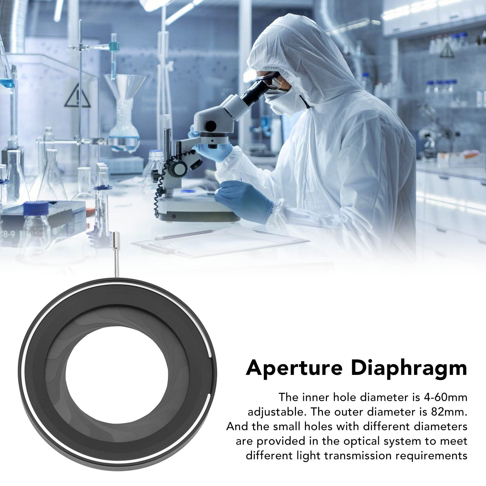 Diafragma de Apertura de Iris Ajustable 4-60 Mm Microscopio Adaptador de Iris Apertura Diafragma de Lente Ajustable Lentes de Diafragma óptico Accesorios para Microscopio de Laboratorio (SK60)