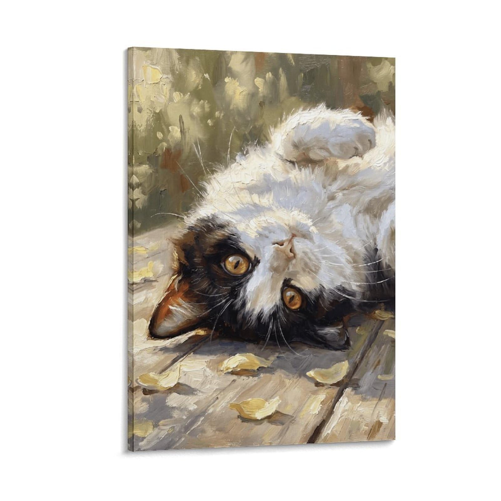 W7C8U2X3 Upside Down Tuxedo Cat Canvas Wall Art, Whimsical Cat Wall Art