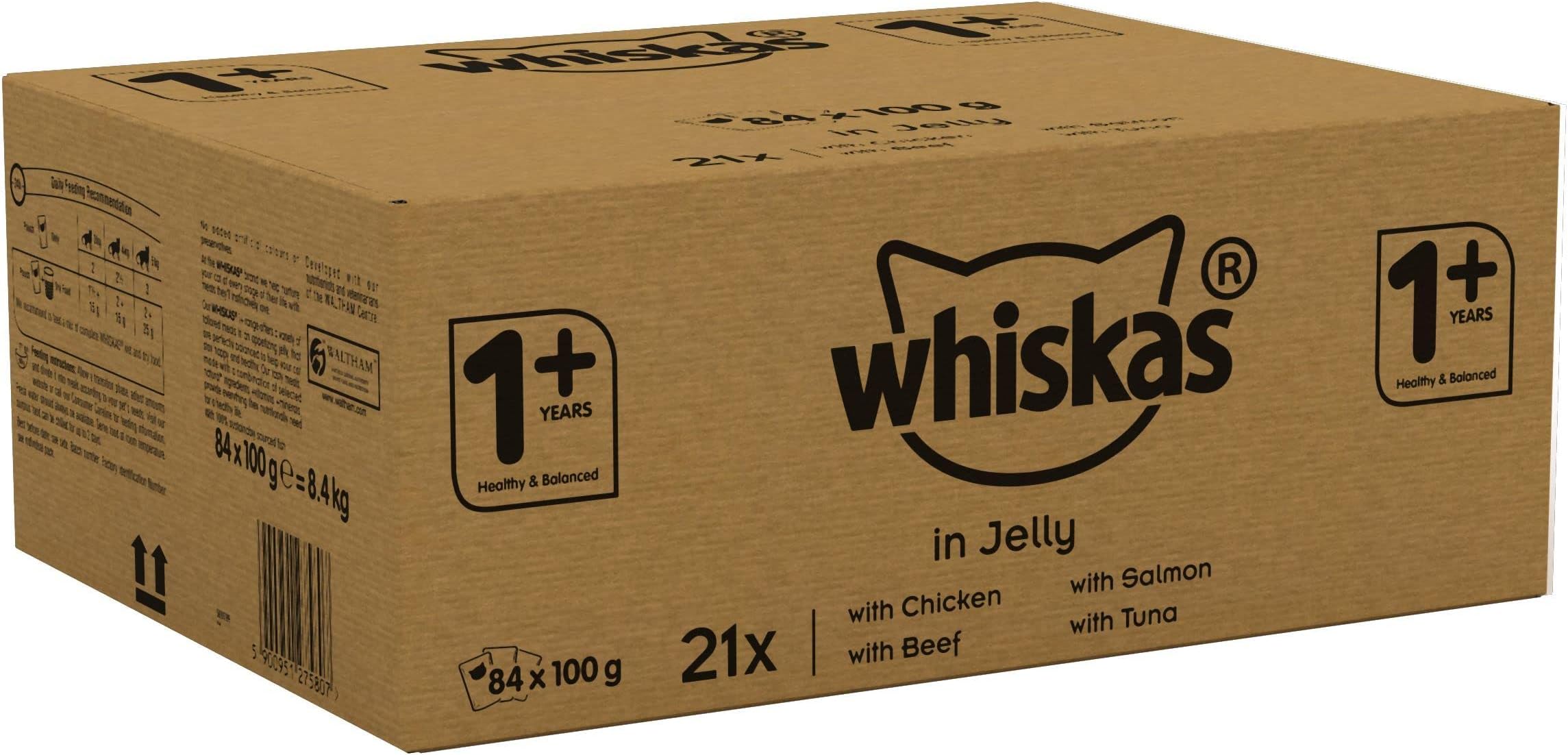 Whiskas Wet Pouches, Delicious and Tasty Poultry Selection in Jelly, Suitable for Adult Cats Aged 1+, MegaPack (84 x 100 g)