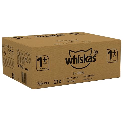 Whiskas Wet Pouches, Delicious and Tasty Poultry Selection in Jelly, Suitable for Adult Cats Aged 1+, MegaPack (84 x 100 g) - Mixed Selection - 100 g (Pack of 84)