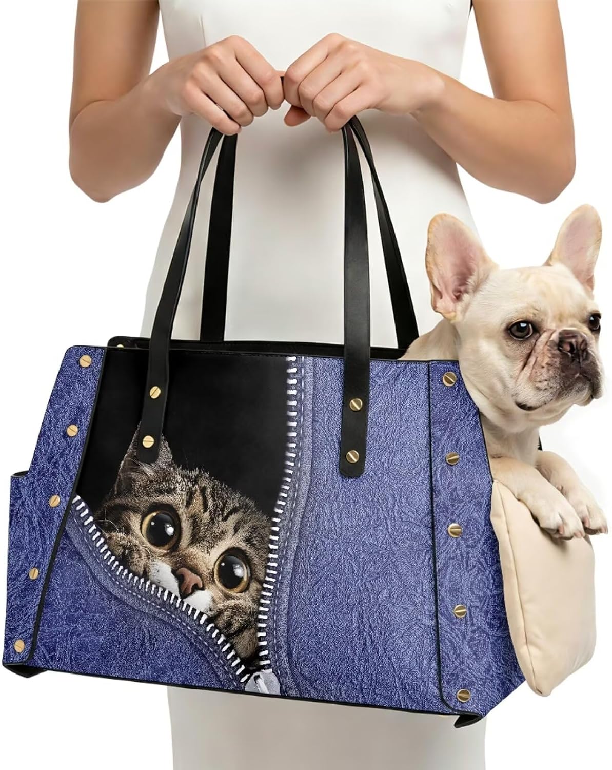 Leather Cat Travel Carrier Removable Dog Soft Sided Carrier Full Open Pet Purse Waterproof Cat Carriers Bag for Cat Lovers
