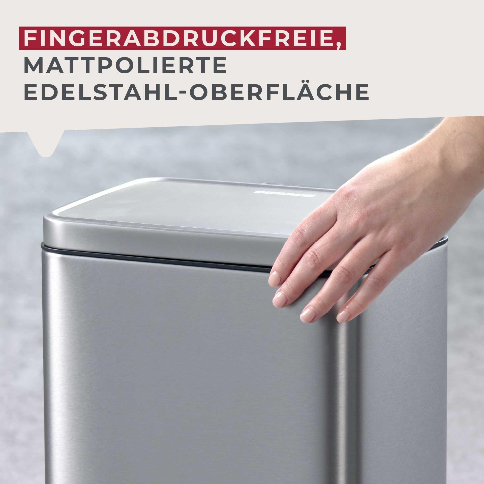 FACKELMANN CHICAGO Pedal-Abfallsammler 12L – Edelstahl matt, fingerabdruckfrei, mit stabilem Pedal und Inneneimer, gedämpfter Deckel, Ca. 27 x 26 x 39,5 cm