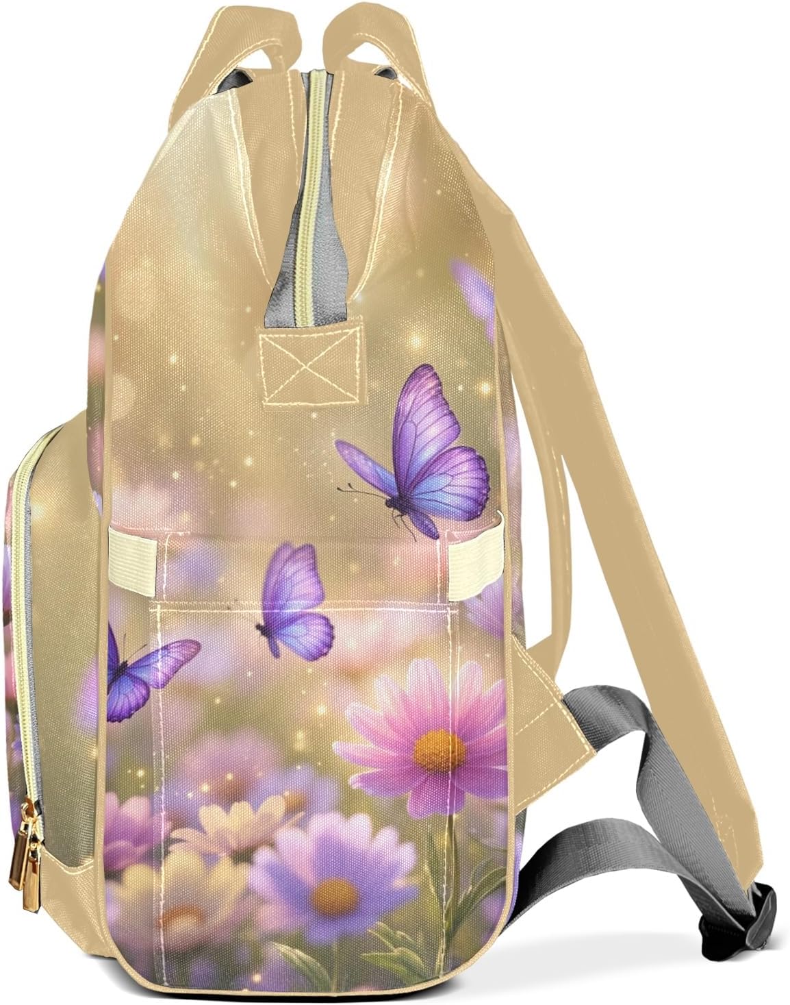 Custom Name Diaper Backpack Butterfly Floral Pattern Daypack Waterproof Nursing Baby Bag with Insulated Pocket for New Mom Dad