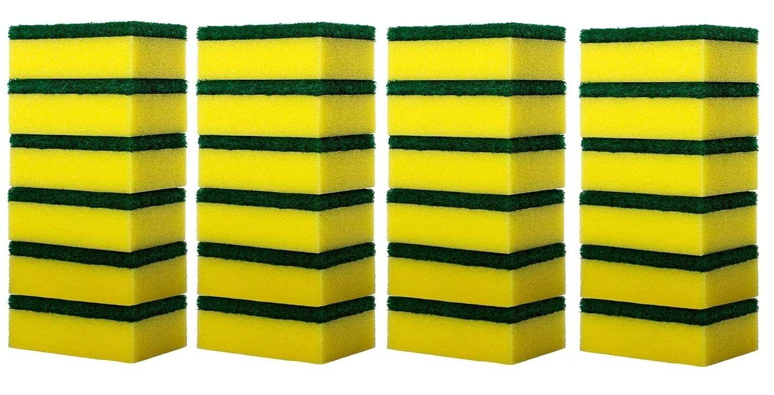 Sky Vogue Cleaning Scrub and Sponges for Kitchen, Dishes, Bathroom, Car Wash, One Scouring Scrubbing One Absorbent Side, Abrasive Scrubber Sponge Dish Pads, Heavy Duty.( Pack of 24)