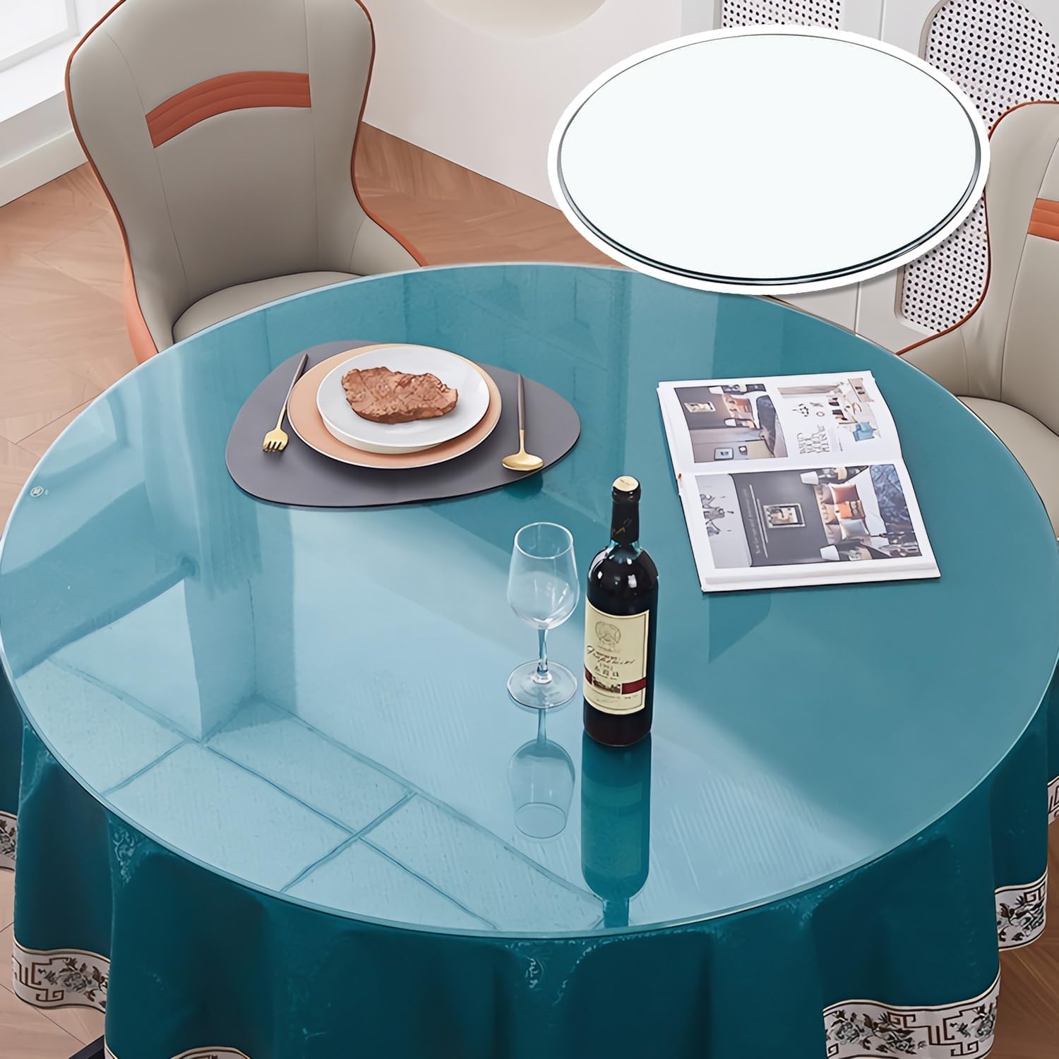 Round Tempered Glass Table Top - 7mm Thick, 15-24 Inch Clear Glass Table Top W/Beveled Edge, for Kitchen, Living Room, Office, Patio Tables Replacement(38cm/15in)