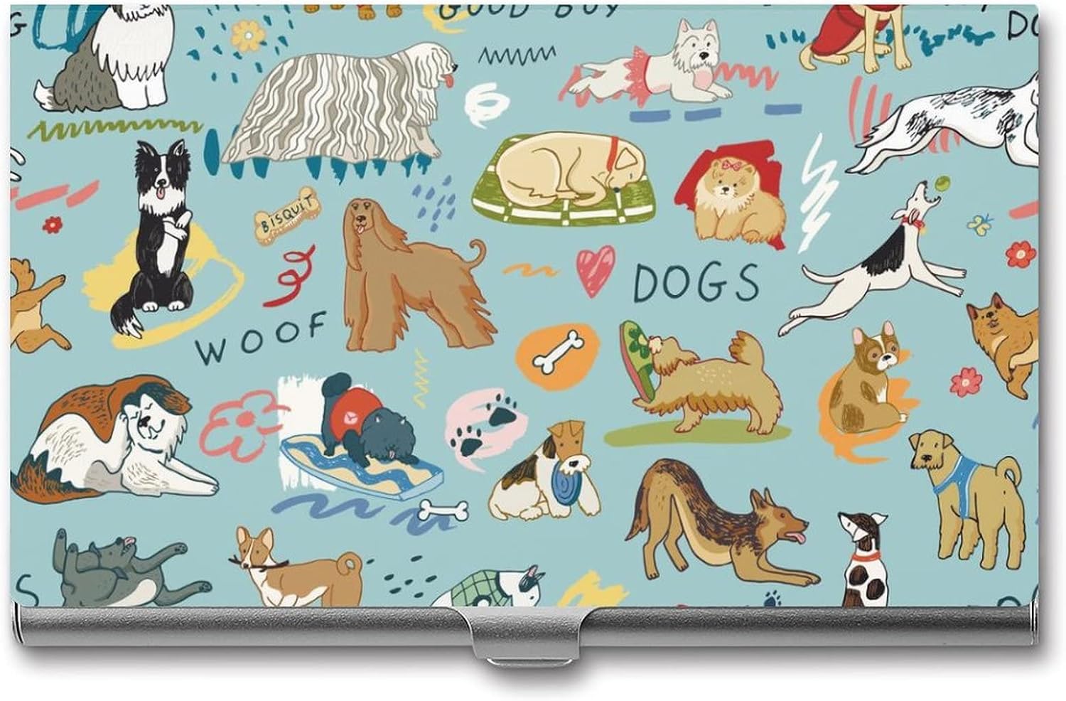 Niapessel Business Card Holder, Dogs Funny Pets Animal Print Pocket Slim Portable Metal Business Card Case for Women Men, 3.7X2.2X0.3 Inch