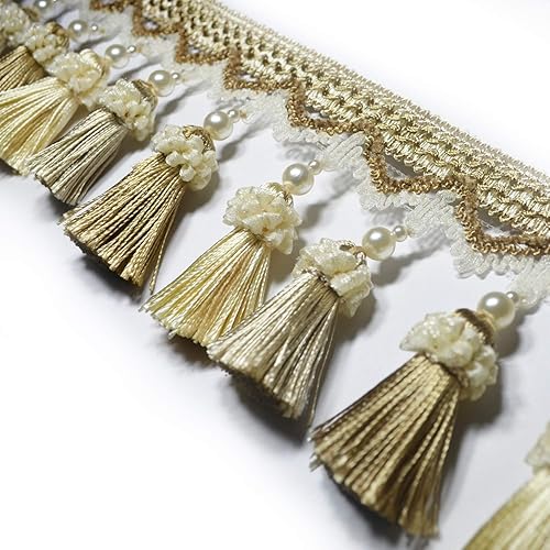 Miniatura 2 de BEL AVENIR Borla Fringe Trim 6.5 Yarda x 3.15 Pulgadas De Lujo Con Cuentas Borlas Borlas Borlas - Beige
