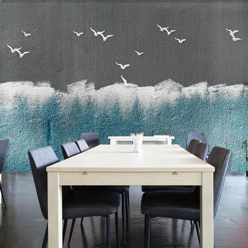 Papier peint bleu 3D adhésif haut de gamme en PVC pour un mur de salon chic