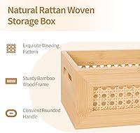 Vista 4 de Cesta de almacenamiento de ratán, paquete de 2 contenedores de almacenamiento hechos a mano de bambú natural con marco de madera y asas, caja