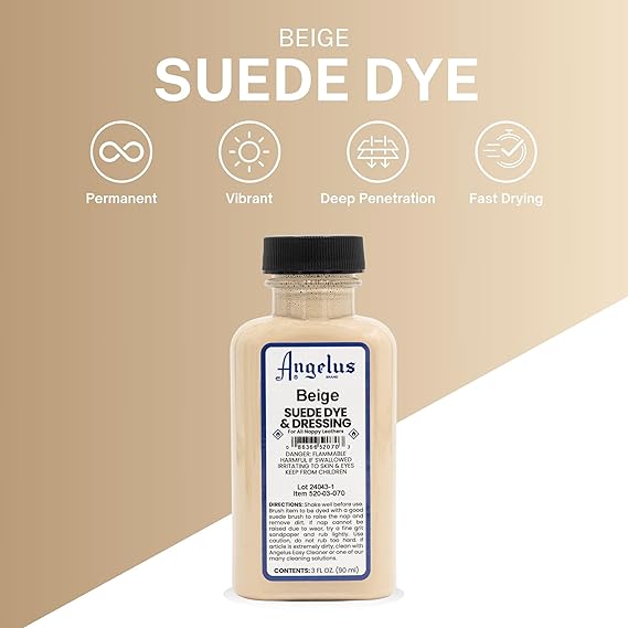 Angelus Suede Dye - Beige - 3 oz Premium Liquid Dye for Suede, Nubuck, and Nappy Leather