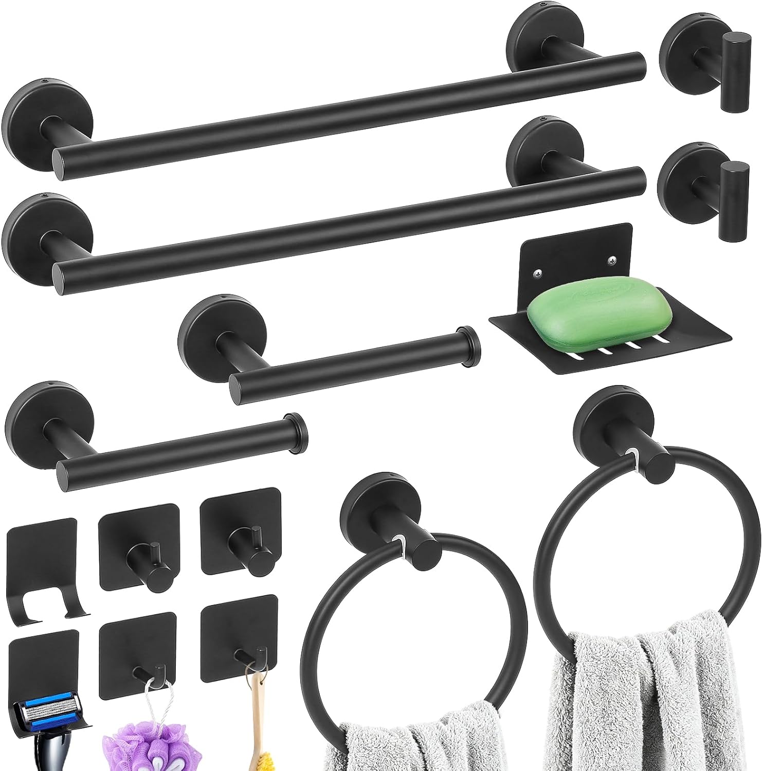 15 Pieces Matte Black Bathroom Accessories Set,Bathroom Hardware Set,Towel Holder for Bathroom Wall,Stainless Steel Bathroom Sets Accessories, Toilet Paper Holder,Towel Holder for Bathroom Kitchen