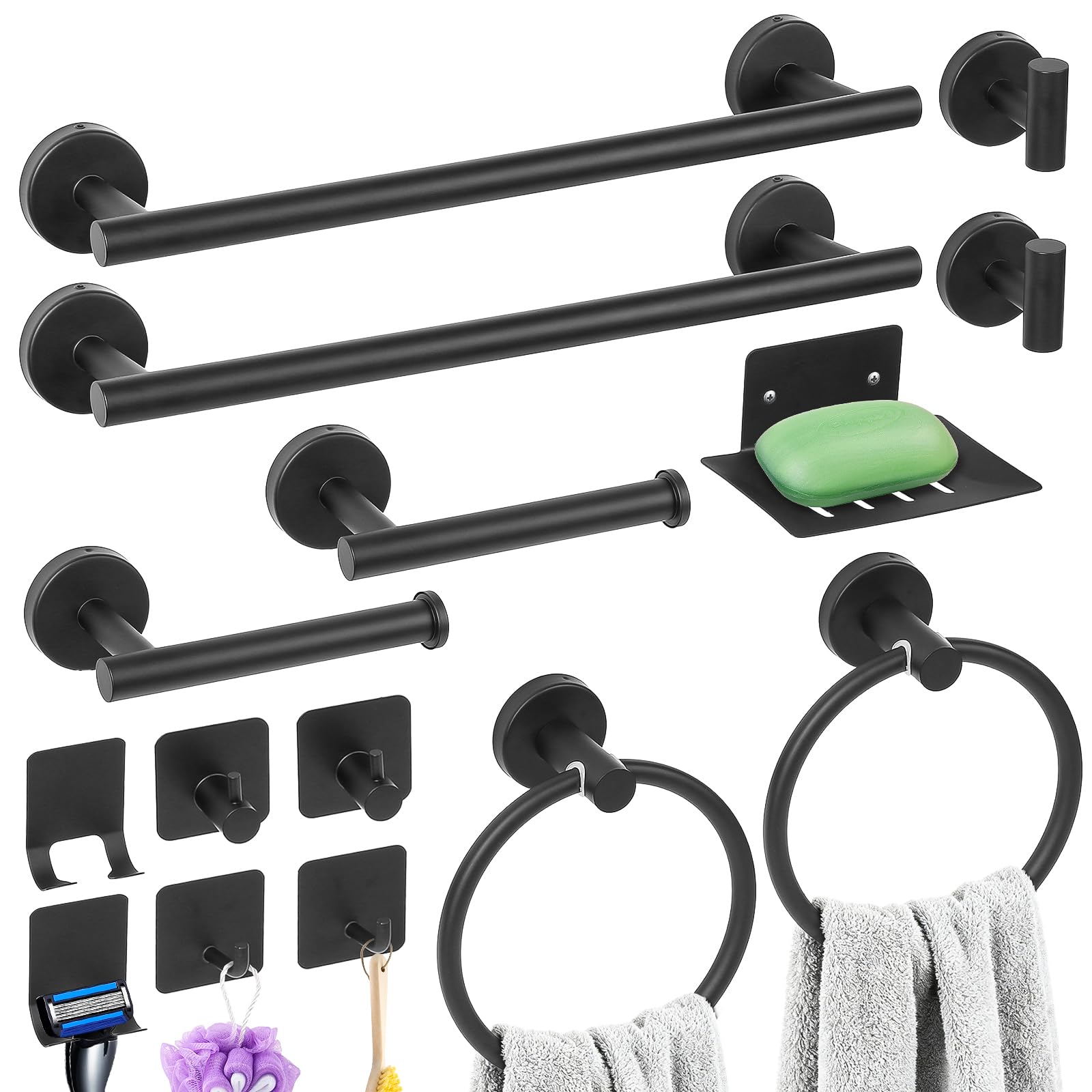 Photo 1 of 15 Pieces Matte Black Bathroom Accessories Set,Bathroom Hardware Set,Towel Holder for Bathroom Wall,Stainless Steel Bathroom Sets Accessories, Toilet Paper Holder,Towel Holder for Bathroom Kitchen