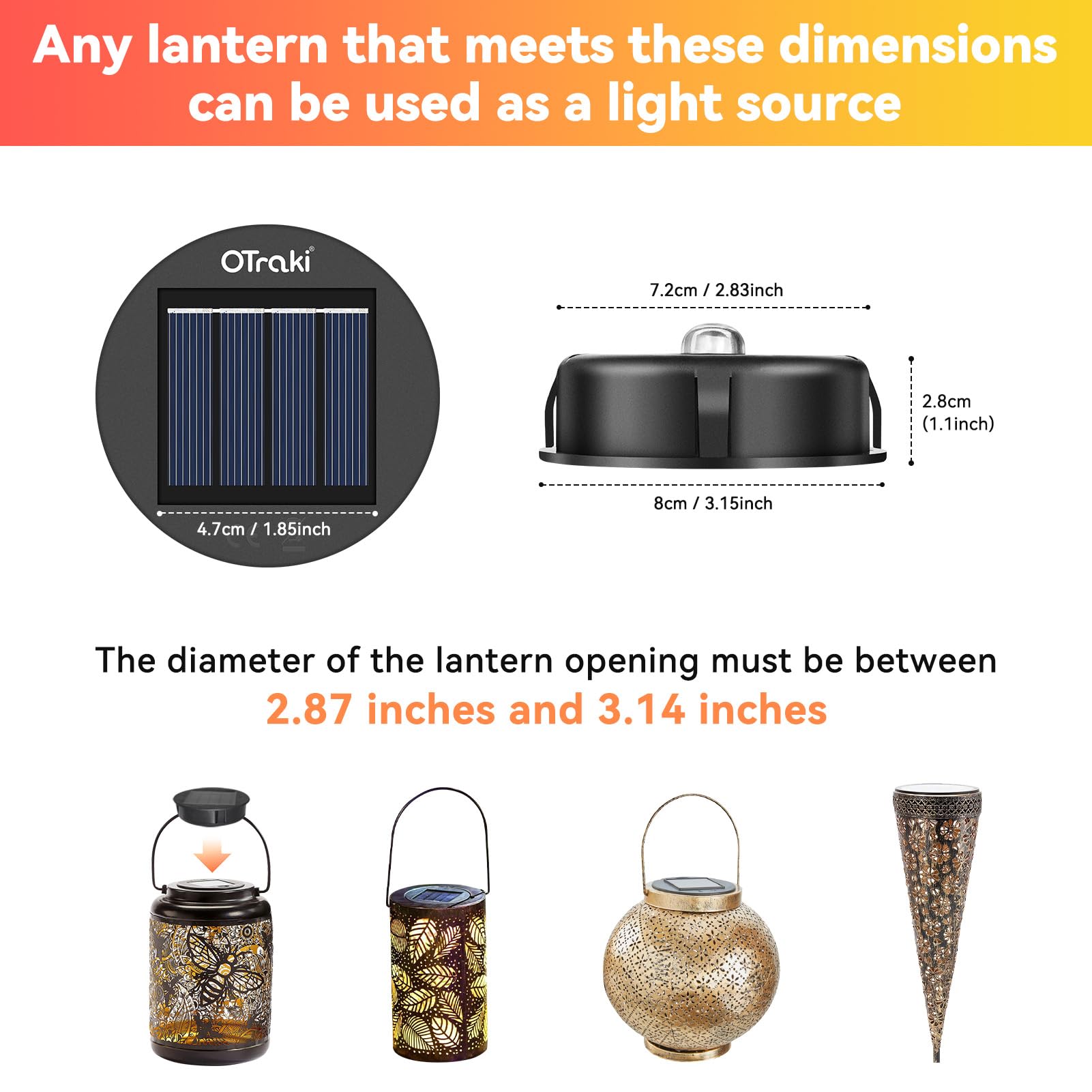 OTraki 4 Pièces Lampe Solaire de Rechange 8cm, 1.2V 600mAh Lampes Solaires de Rechange avec Ampoule LED, IP65 Étanche Remplacement de Couvercles Solaires pour Lanterne de Jardin, Terrasse et Extérieur - 5