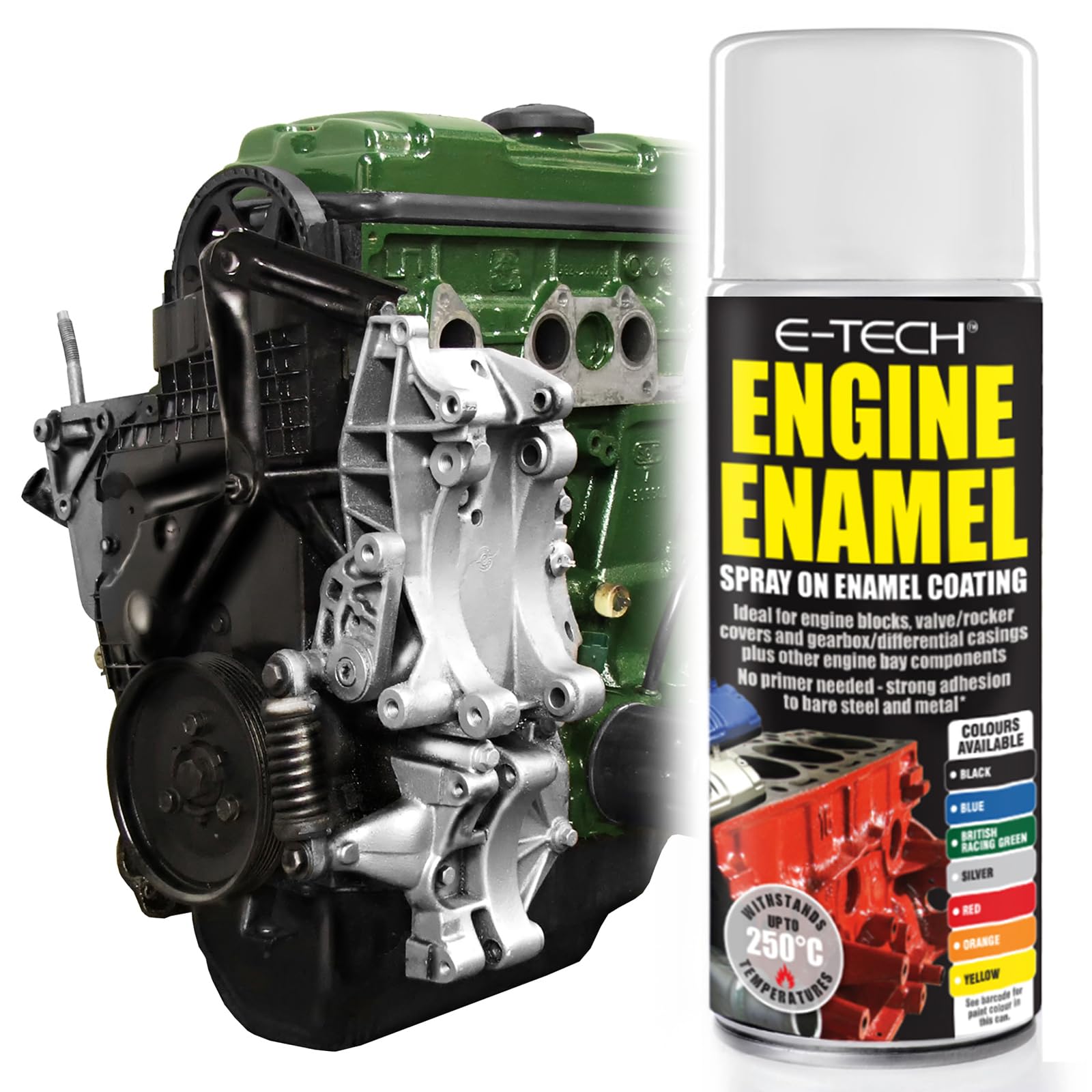 E-TECH - Heat Resistant Engine Enamel Paint 400ml - Spray On High Temp Paint (Green)