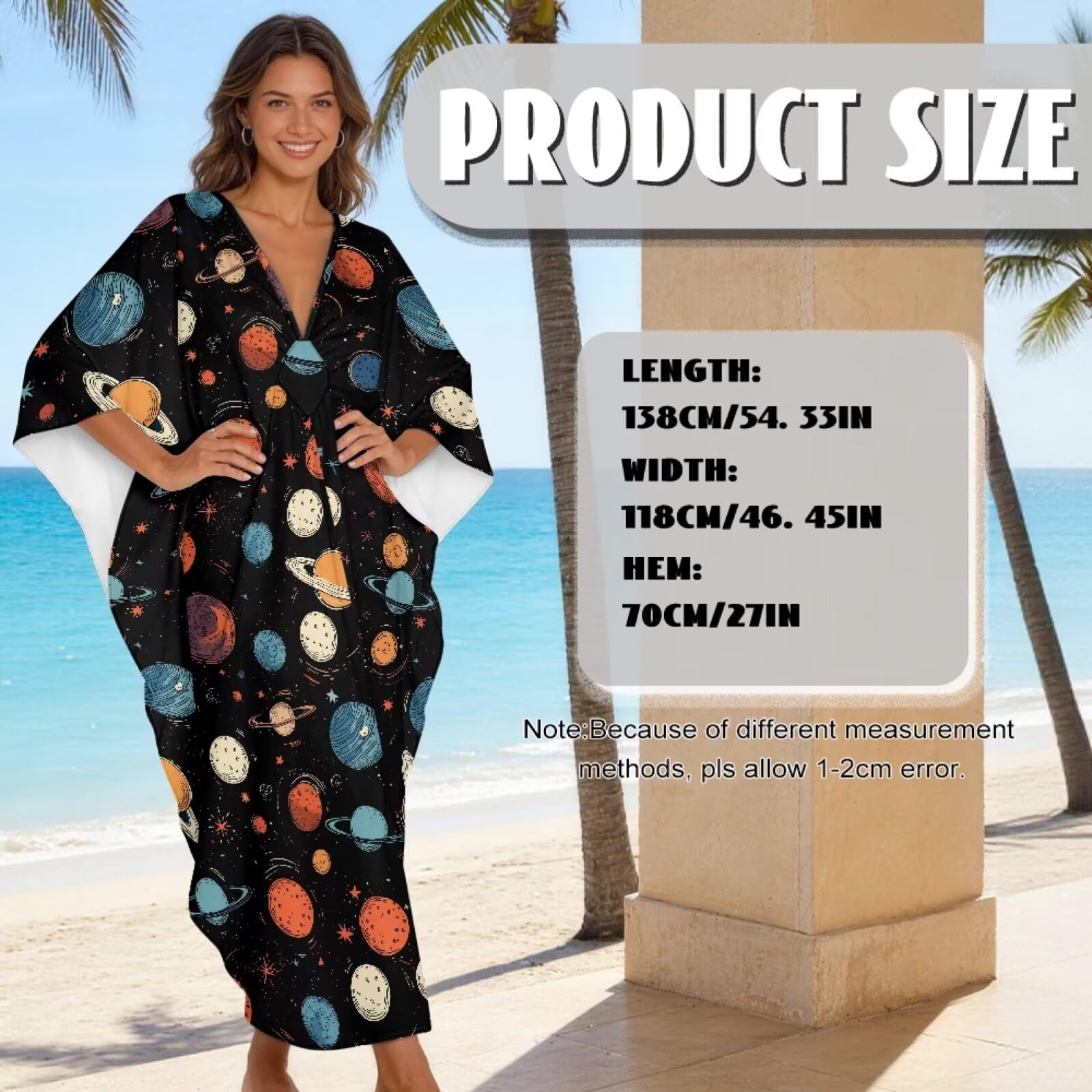 Poceacles Damska sukienka plażowa z dekoltem w serek z nadrukiem kaftan letnia jesienna sukienka maxi boho wakacje bikini strój kąpielowy okrycie