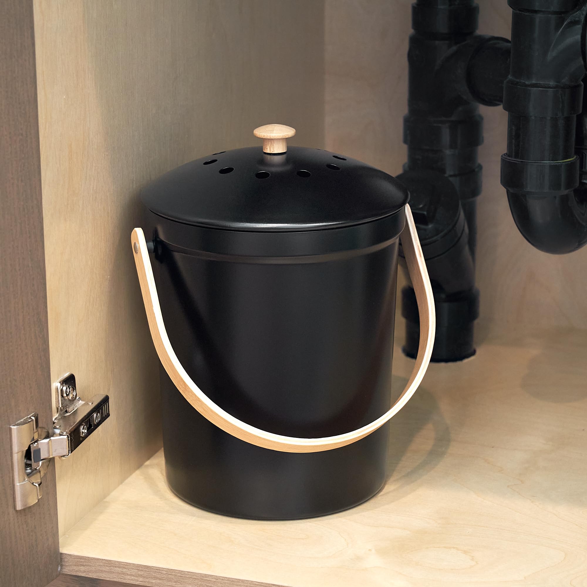 Magnifique bac à compost de cuisine avec couvercle anti-odeurs – Seau à compost antirouille et inodore pour votre plan de travail avec filtres sans odeur – Facile à nettoyer – La poubelle de 3,8 l est