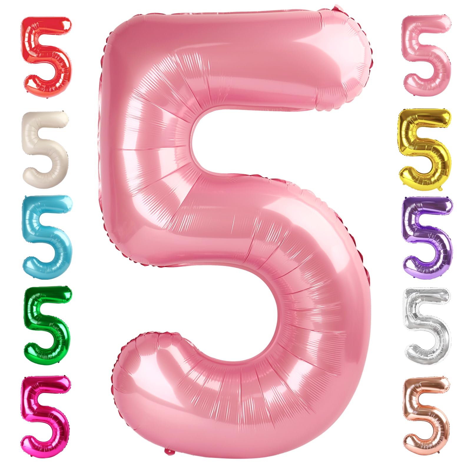 Photo 1 of Balloon Numbers 40 Inch 5 Ballon for 5th Birthday Decorations, 15 25 35 50 Big Pearl Pink Number Balloons for Wedding Photo Shoot Party Decor
