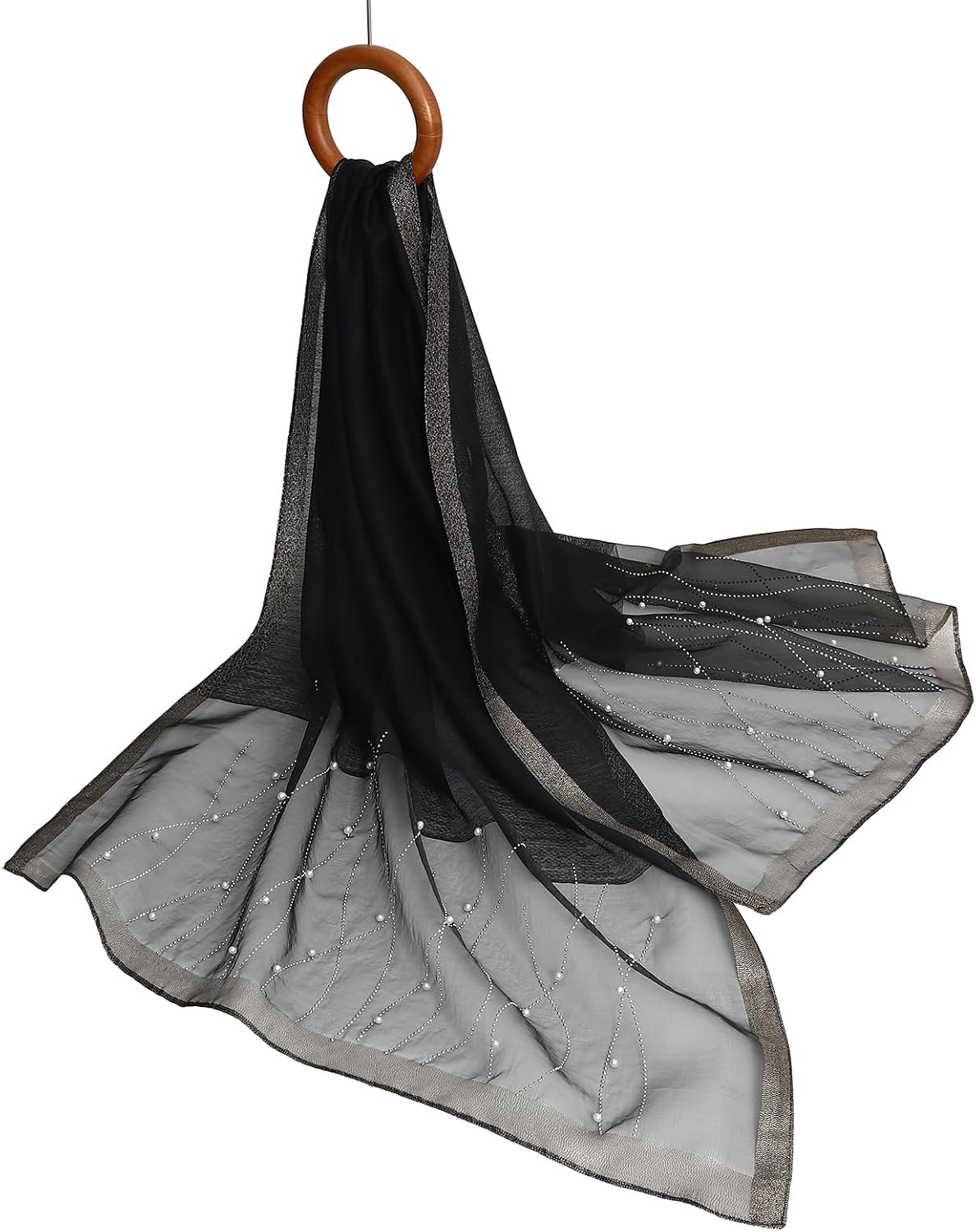 Isurrender Silk Wool Feeling Shiny Scarf Wrap Women Elegant Shawl for Evening Dresses Scarf Flower silk Pashmina Shawl - Image 5