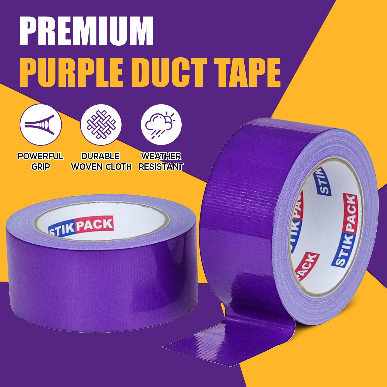 Colored Duct Tape, 2 Rolls Heavy Duty Purple Duct Tape 9 Mil x 2 Inch x 25 Yards Flexible, Strong, No Residue, Waterproof and Tear by Hand, Multi-Use for Indoor & Outdoor Repairs