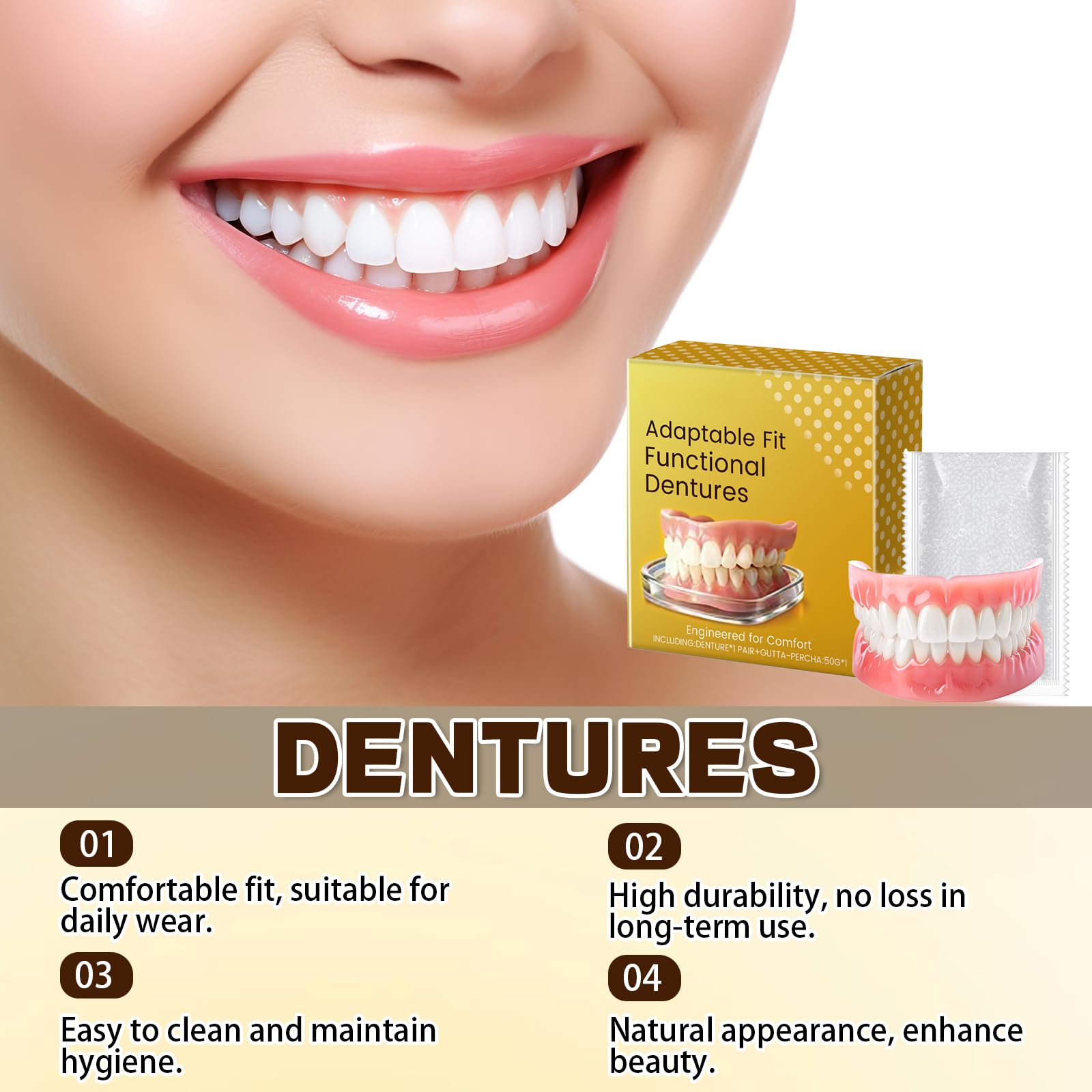 Set completo di protesi dentali di alta qualità, riutilizzabili, con seduta flessibile, comoda da indossare, effetto naturale