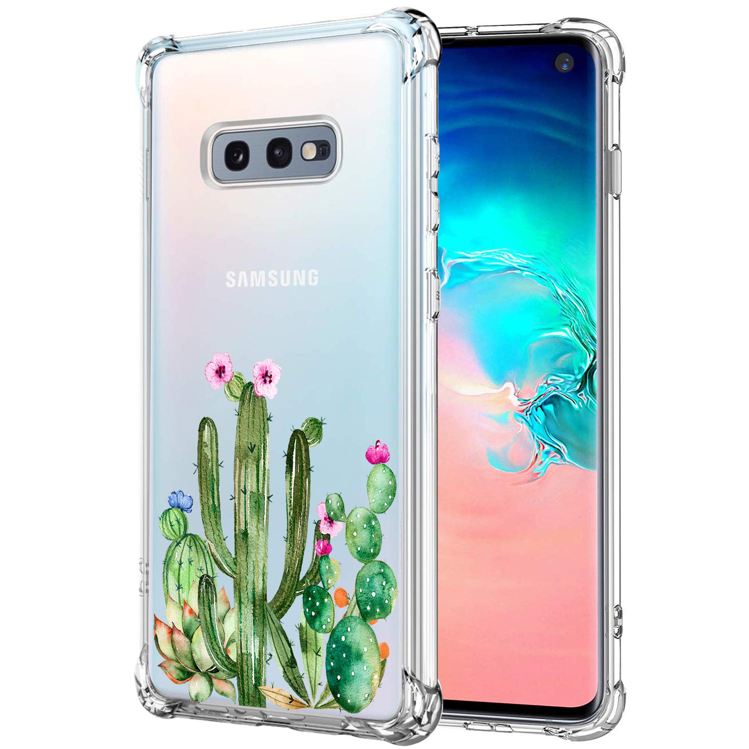 KIOMY Galaxy S10e Case Clear with Cactus Flower Design Shockproof Bumper  Protective Cute Succulent Floral Case for Samsung Galaxy S 10e Slim Fit