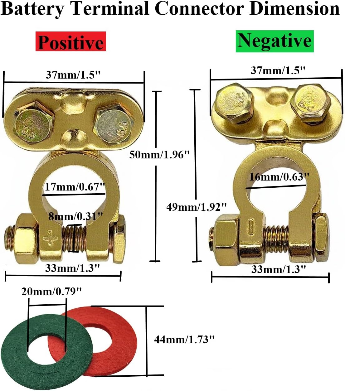 YSIL Battery Terminal Connectors 2 Pair Brass Top Post Battery Cable Ends Terminals Clamps Positive and Negative with Anti-Corrosion Pad for Car RV Marine Boat Truck