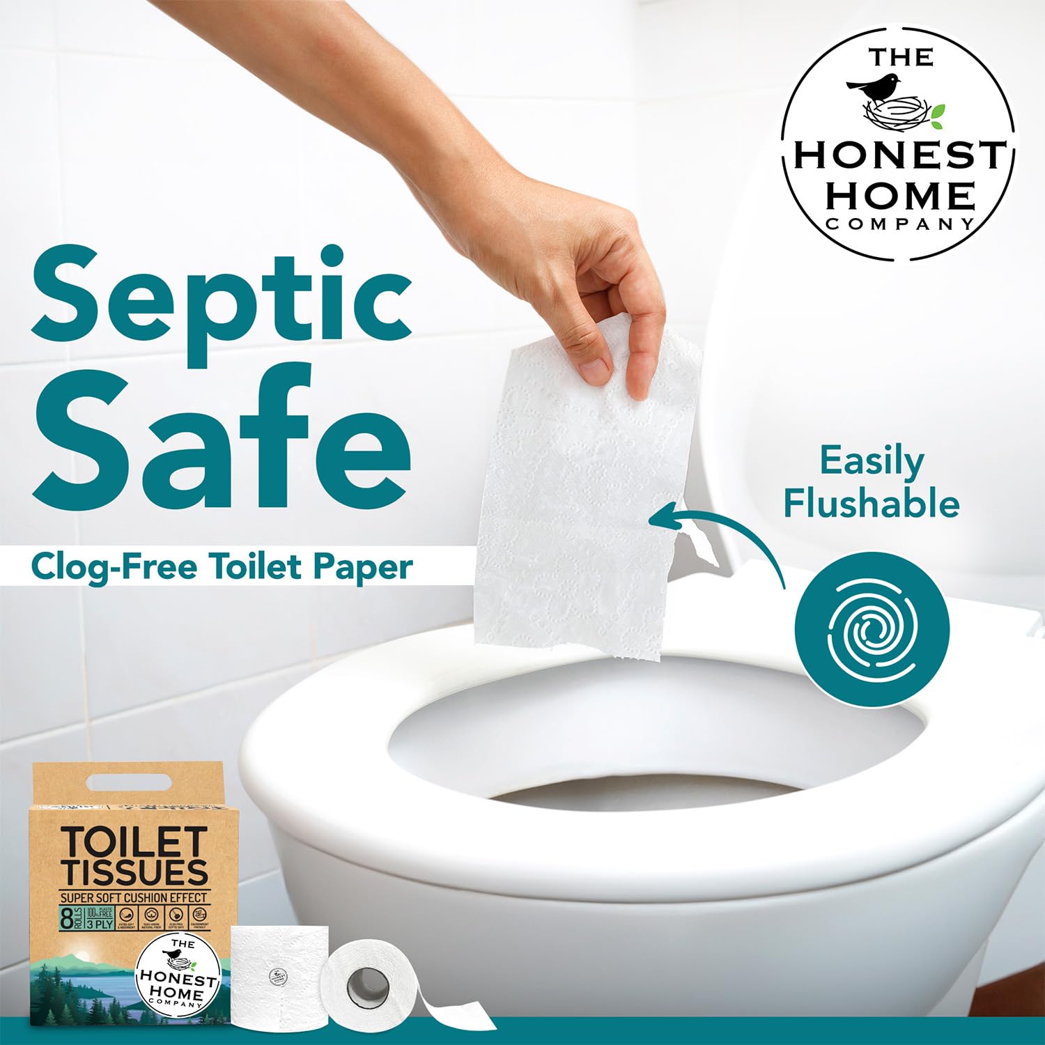 Honest Home 2 Ply Toilet Tissue Paper Rolls | 2400 Pulls | 300 Pulls x 8 rolls | 100% Virgin Pulp | Super Soft Toilet Roll | Clog-Free - Image 4 thumbnail