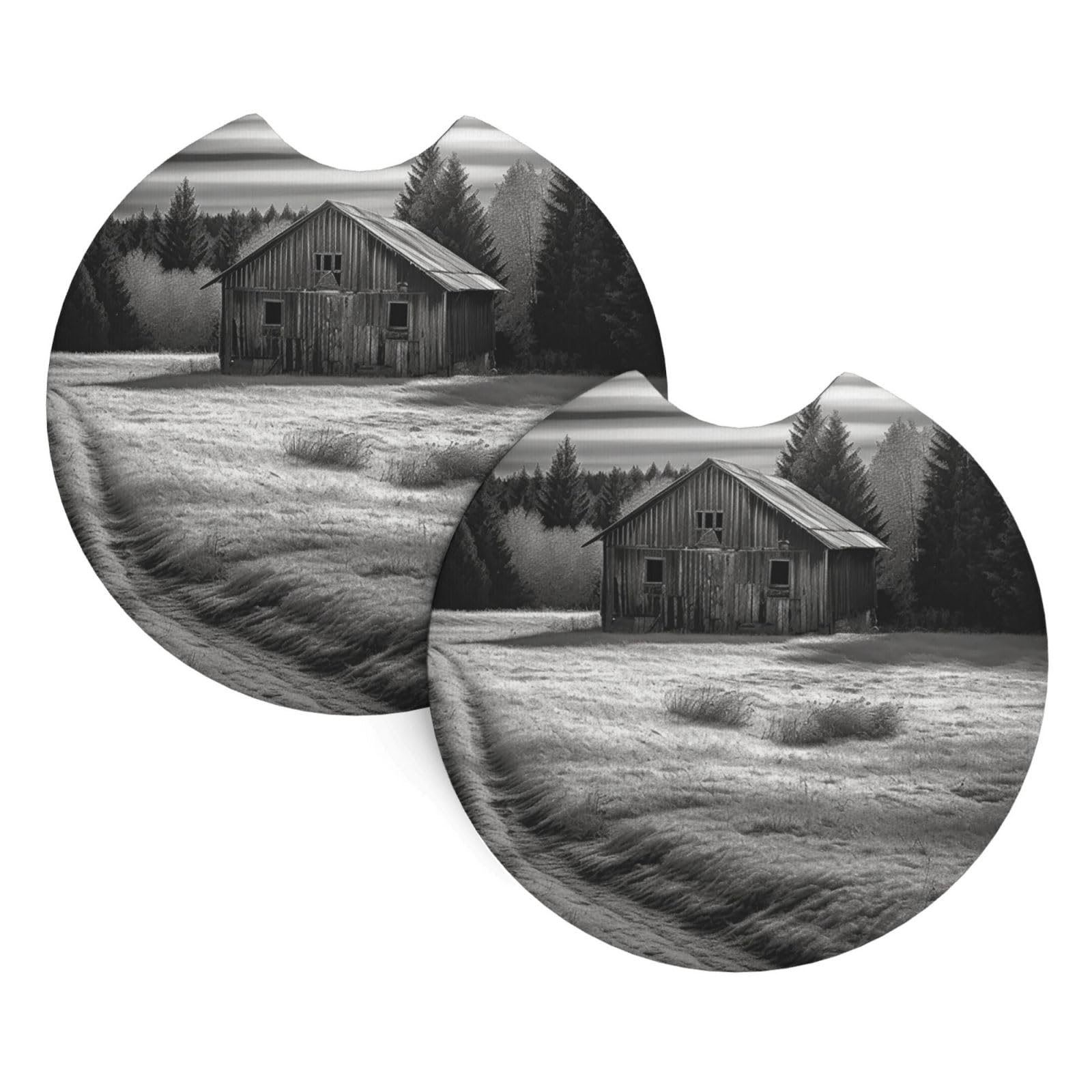 2PCS Car Coaster for Cup Holders Universal Auto Cup Mat Barn Black and White Cup Coaster Pad 2.7" Waterproof Neoprene Non-Slip Cup Holder Coasters Car Interior Accessories for Women Men