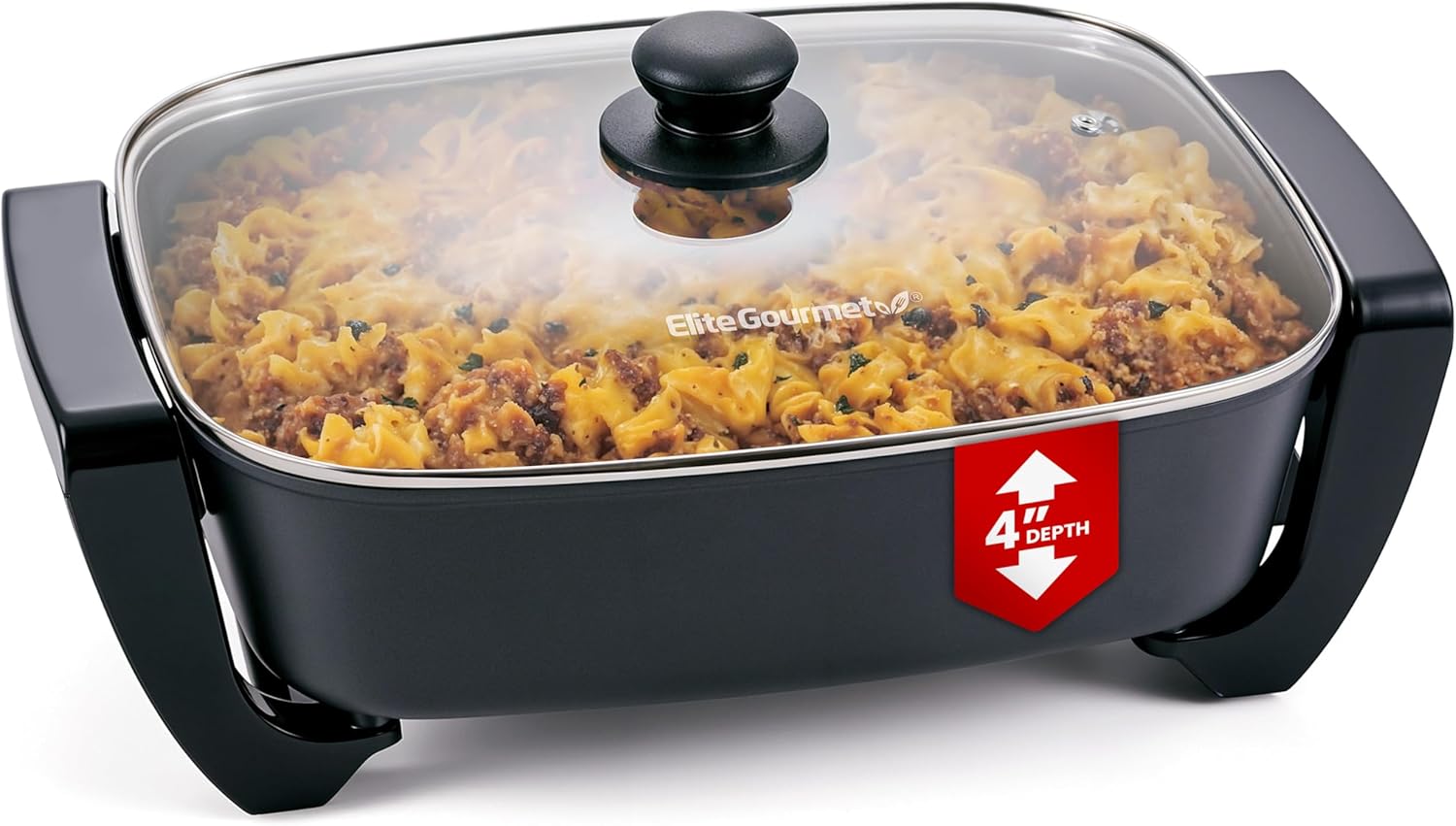 Elite Gourmet 15" x 12" Electric Skillet, Xtra Deep Dish, Ceralast PFAS Free Ceramic, 1500W, 12.5 Qt, Black/Gray