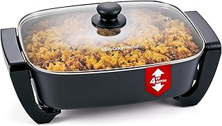 Elite Gourmet EG2615 15" x 12" x 4” Electric Skillet, Durable Xtra Deep Dish, PFAS Free Ceralast™ Ceramic Non-stick, 1500W Rapid Heat, Tempered Glass Vented Lid, Dishwasher Safe, 12.5 Qt., Black/Gray