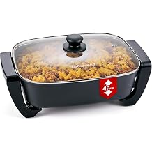 Elite Gourmet Ceralast Ceramic Electric Skillet, 12.5Qt, Black/Gray | Xtra-Deep 4" Dish, 15"x12" PFAS-Free Surface, 1500W Rapid Heat-Up, Tempered Glass Vented Lid, Dishwasher-Safe