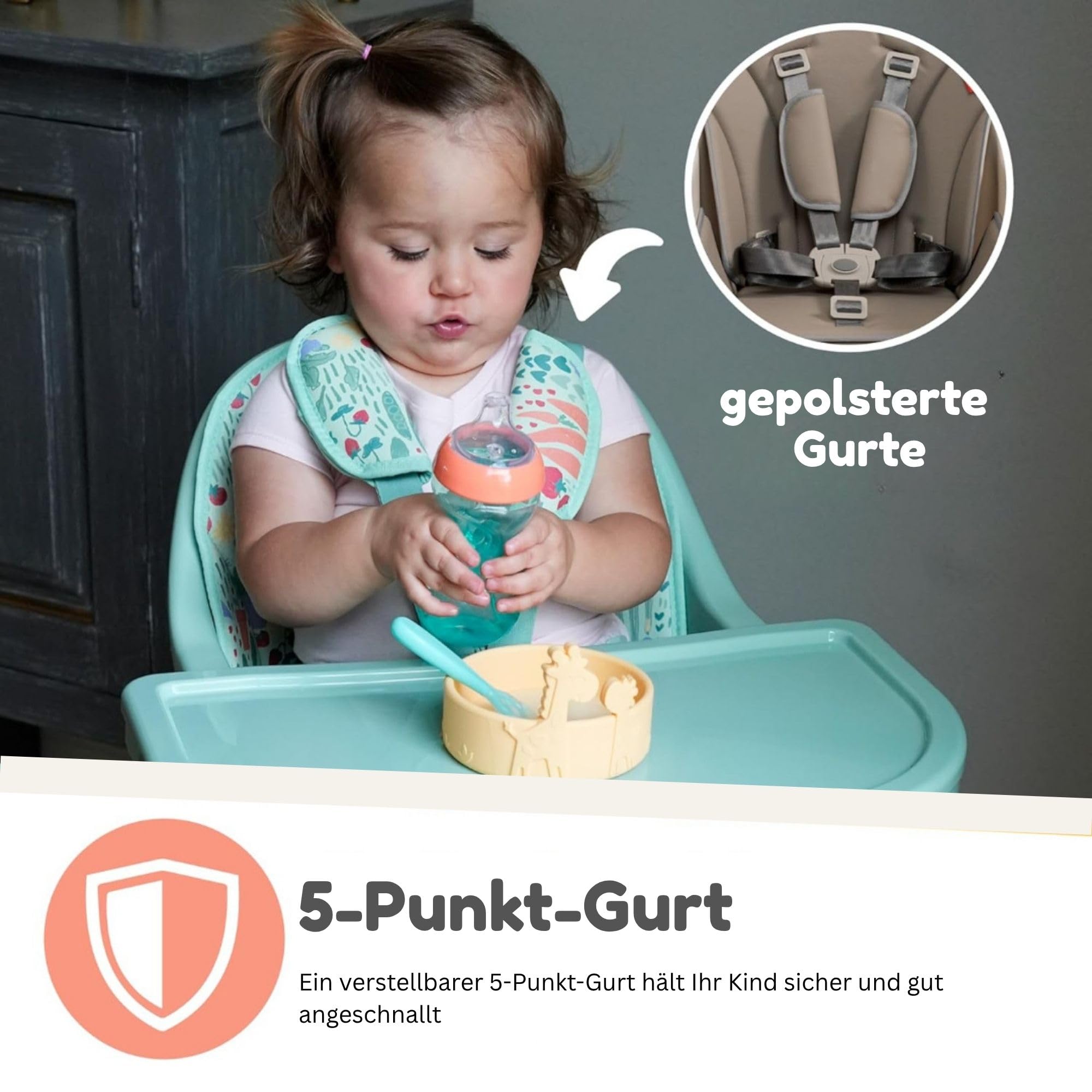 Nuby 4-in-1 Mitwachsender Hochstuhl, bis 27 kg, ab 6 Monaten, Salbeigrün
