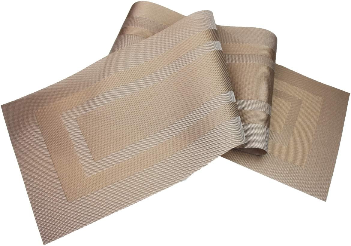 Bеѕt Sеllеr pigchcy Placemats with Matching Table Runner,Heat Insulation Vinyl Cross-Weave Washable Table Mats Sets(6pcs Placemats + 1pcs Table Runner,Champagne)
