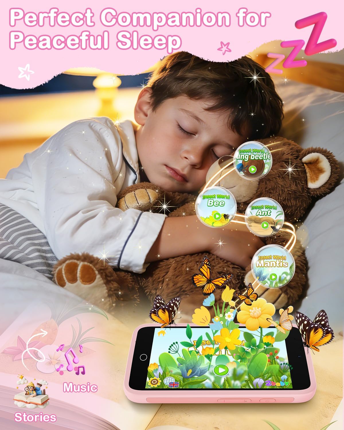 Kids Smart Toy Phone, Dual Camera with Stickers, 3.97" Touchscreen Learning Toy with 210+ Games, 190+ Drawing Activities, 8GB Kids Cell Phone, for Ages 3-12 (Pink )