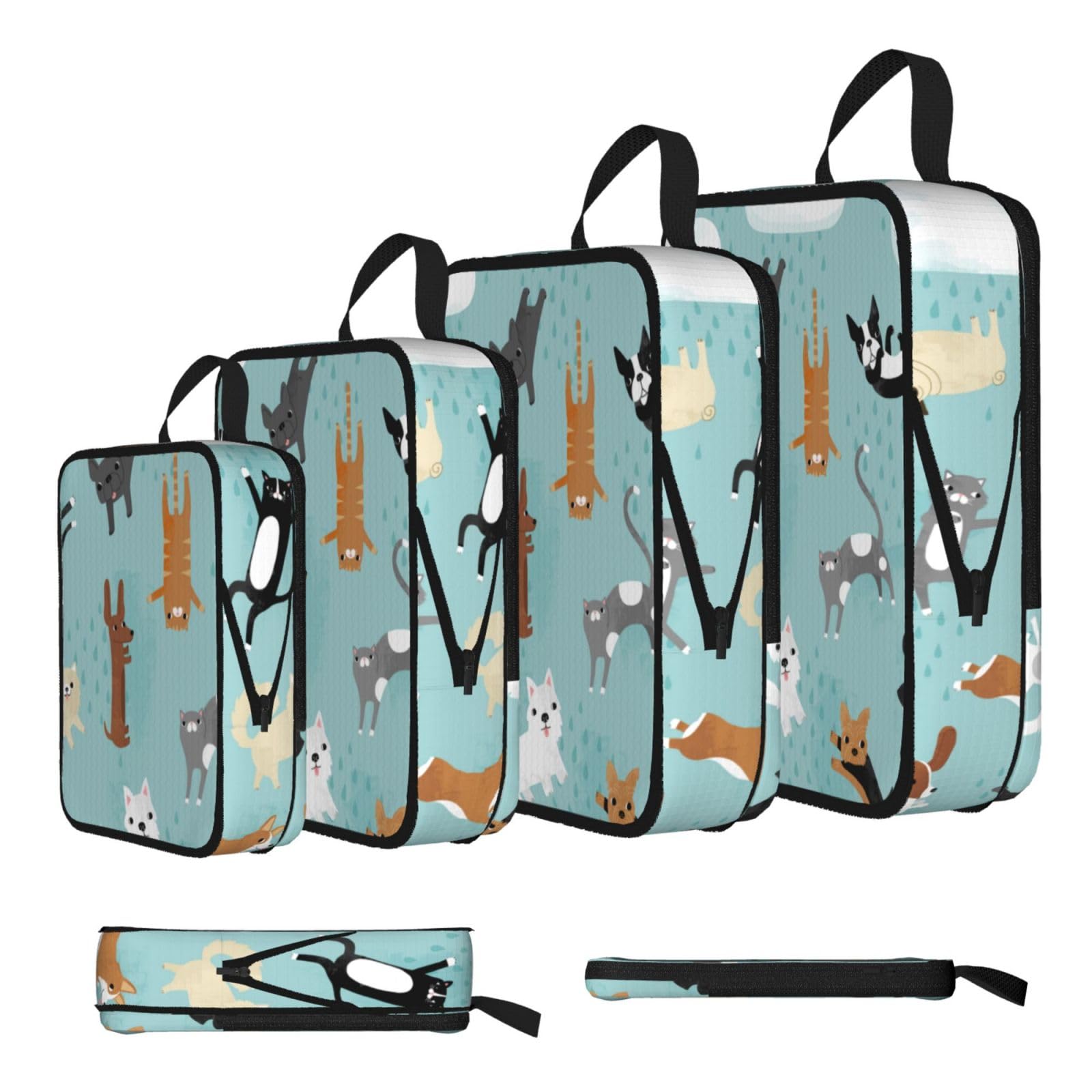 Esnaiuvcd Black Raining Cats & Dogs Print 4 Set Compression Packing Cubes For Suitcases,Expandable Storage Bags Organizers