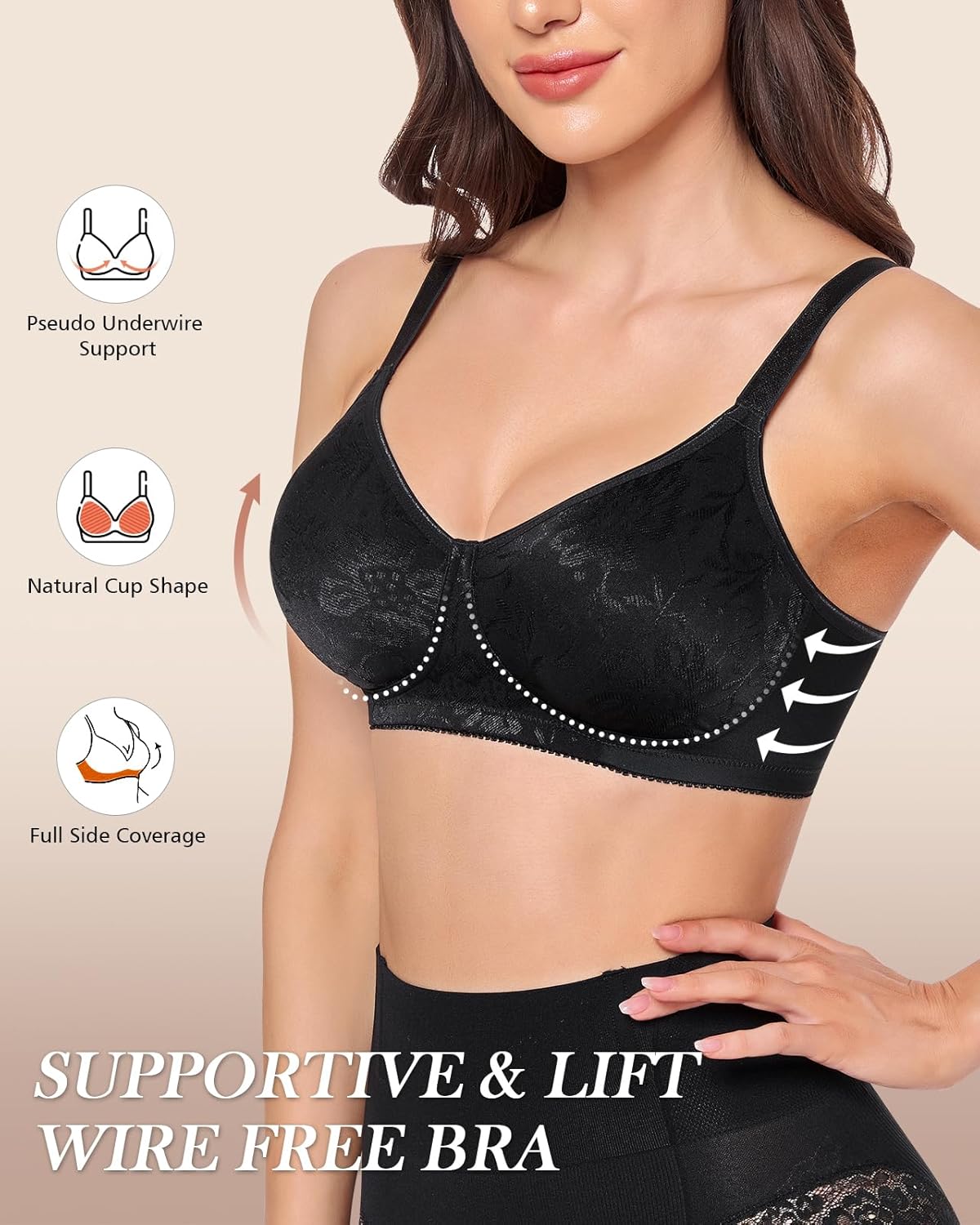 WOWENY Wireless Lace Bras for Women Full Coverage Bra with Support Seamless Unlined Bras Comfortable Wirefree Non Padded Bra - Image 3