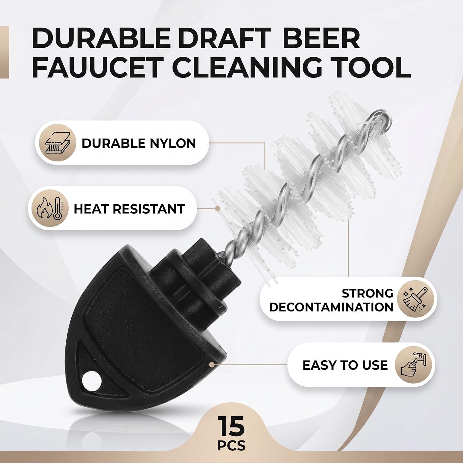 15pcs Beer Tap Plug Brush, Durable Draft Beer Faucet Cleaning Brush for Bar and Home Use (Black)