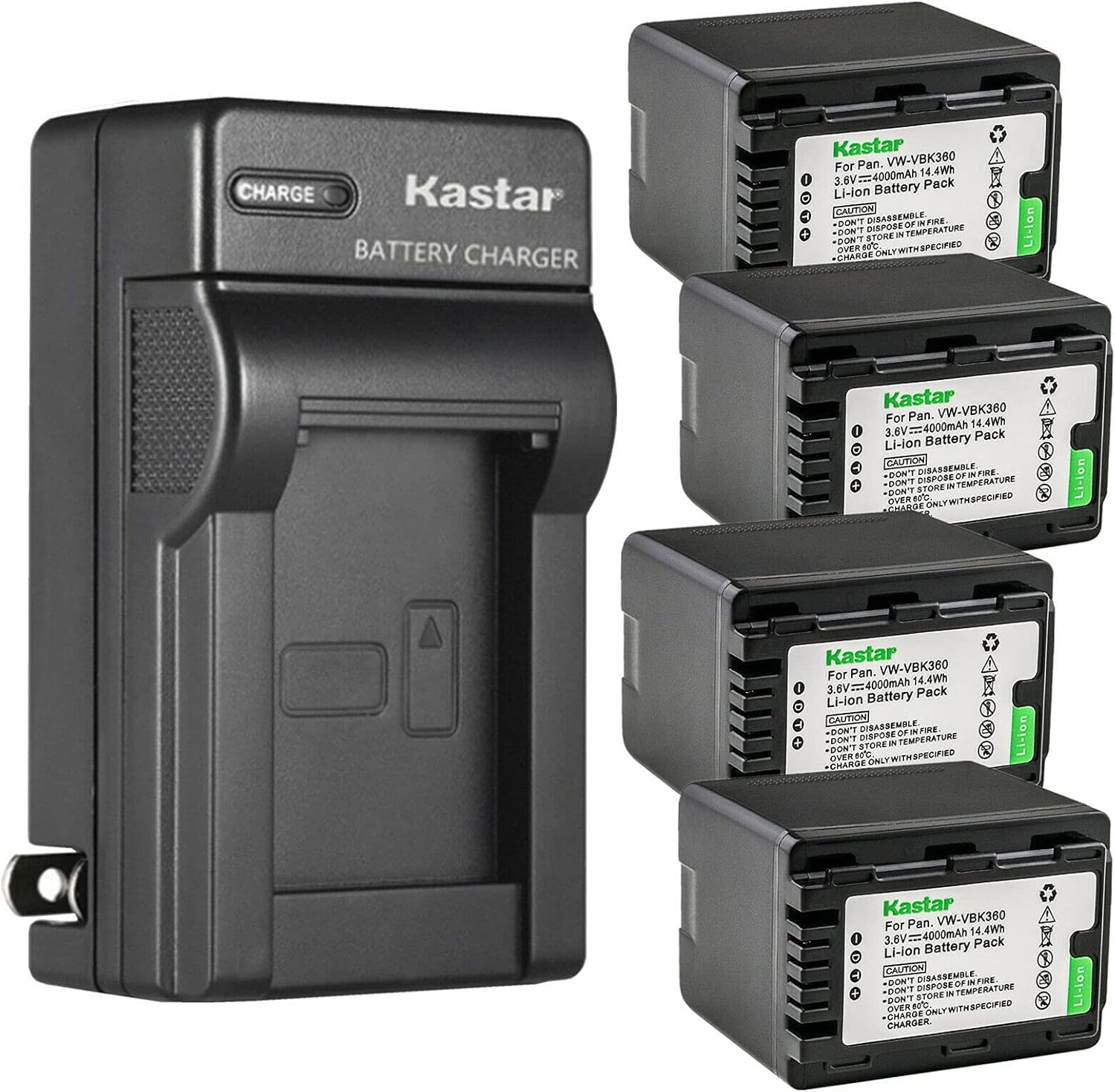 Kastar 4-Pack Battery and AC Wall Charger Replacement for Panasonic HDC-TM55, HDC-TM55K, HDC-TM55P, HDC-TM55PC, HDC-TM60, HDC-TM60P, HDC-TM60PC, HDC-TM70, HDC-TM80, HDC-TM80GK, HDC-TM80K, HDC-TM80P