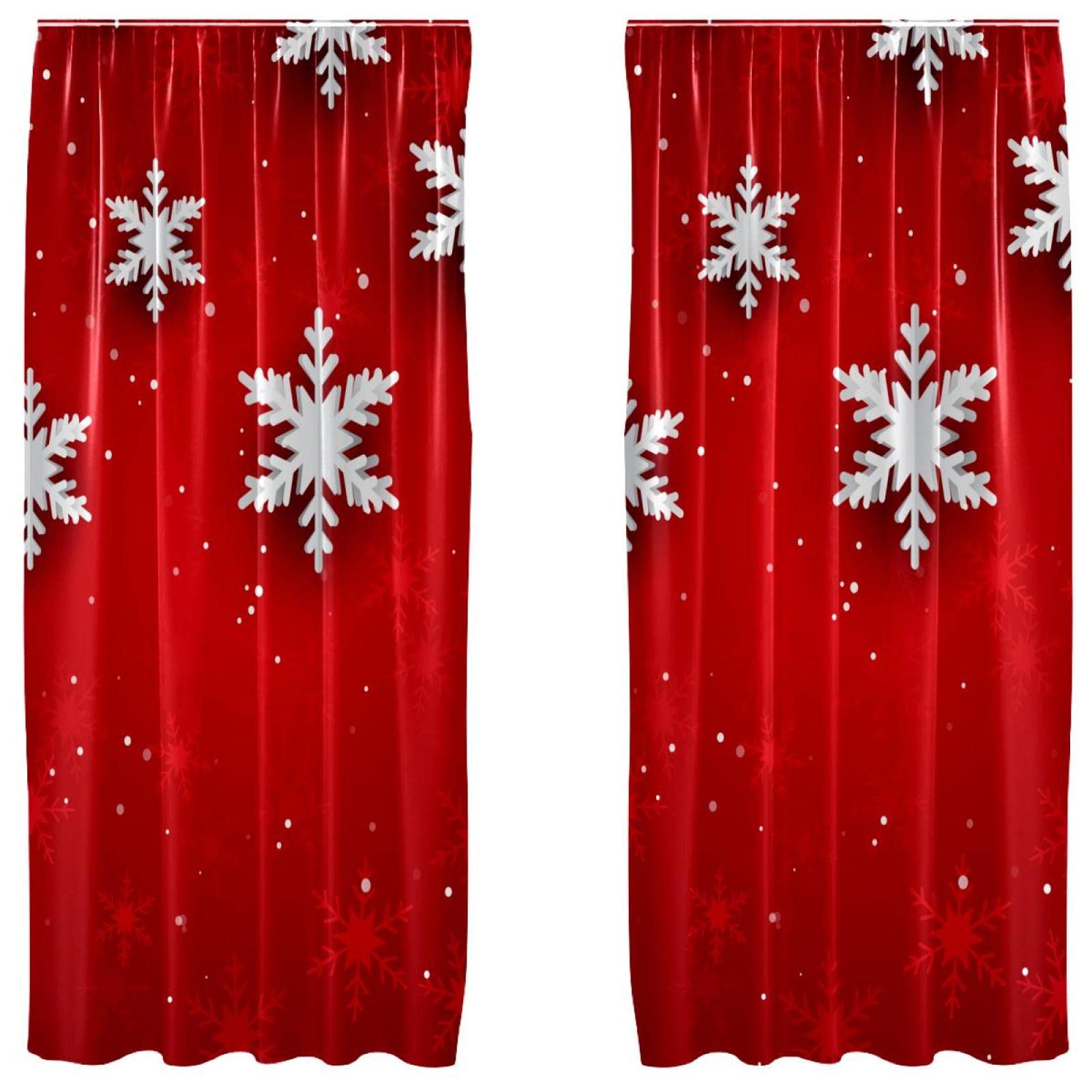 Cortinas de ventana estilo 3D ligeras y translúcidas con fondo rojo de Navidad de 55x84