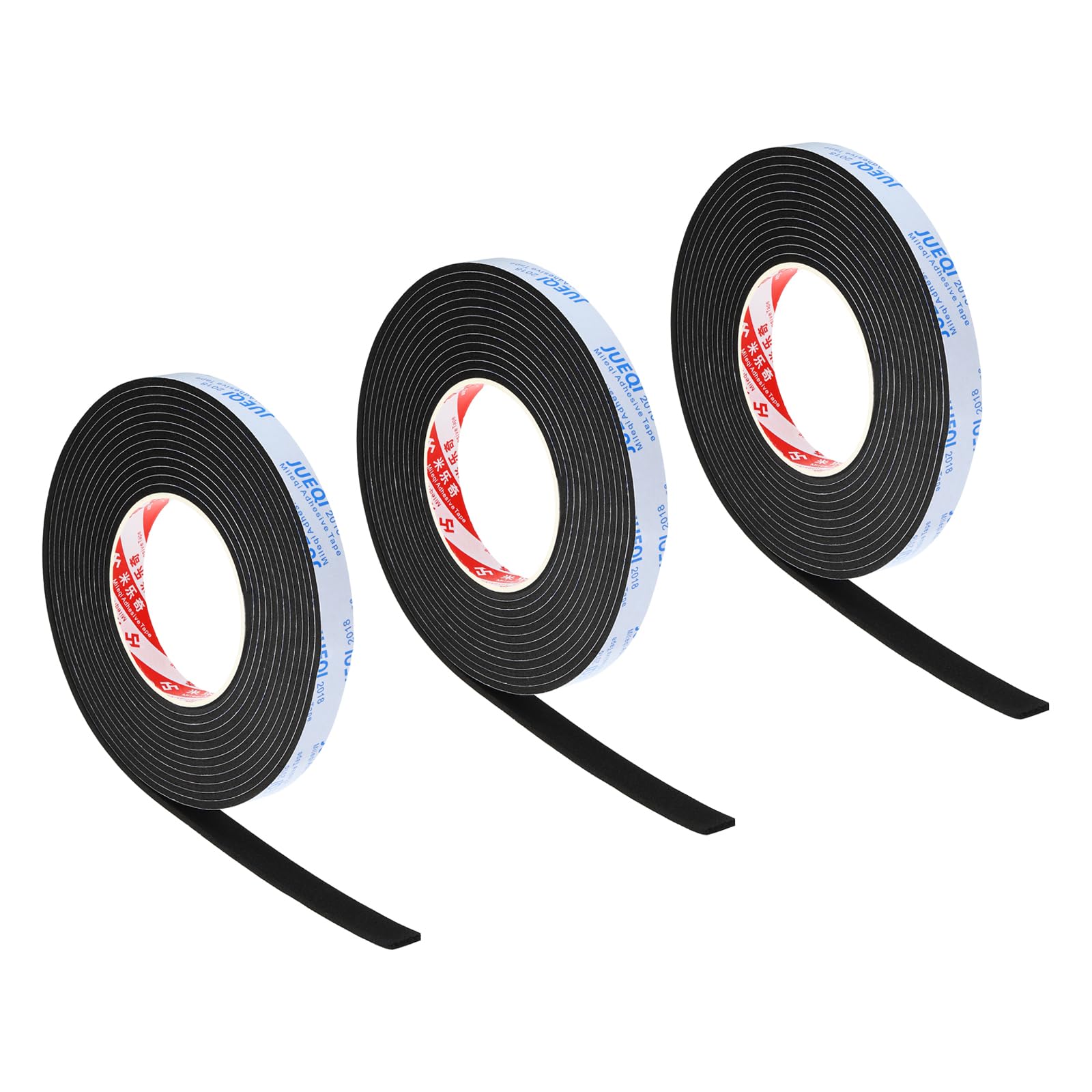 PATIKIL 5/8"W x 1/8"T x 16.4Ft EVA Single Sided Foam Tape, 3Pcs Multipurpose Sealing Strip Foam Waterproof Weather Stripping Foam Sealing Foam Strips with Adhesive for Door, Black