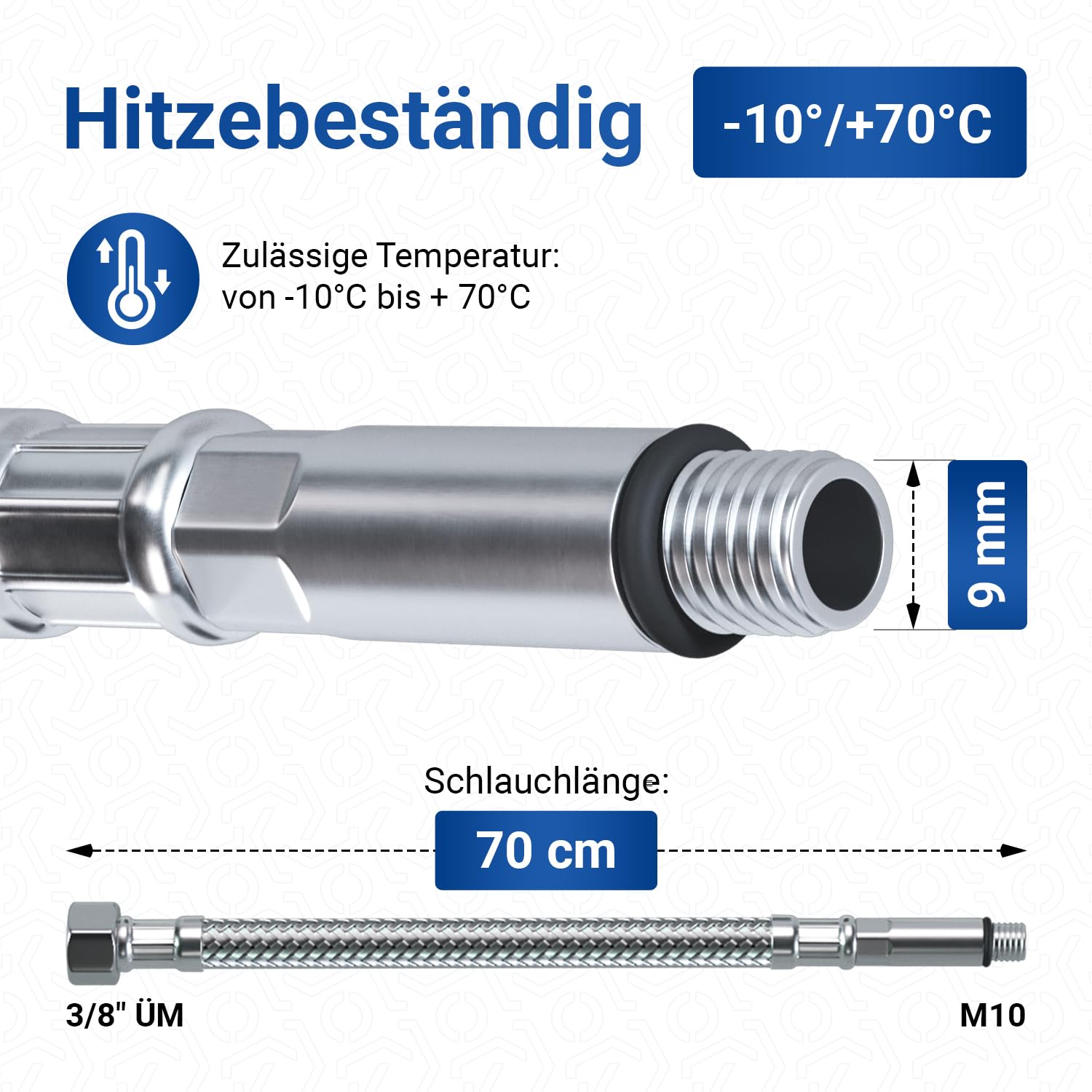 Produktbild von LAXARA DVGW Premium Flexschlauch – 3/8" Auf 1/2" Überwurfmutter X M10, 50 Cm, Weiß Oder Schwarz, Temperaturbeständig Bis +90°C, 10 Bar