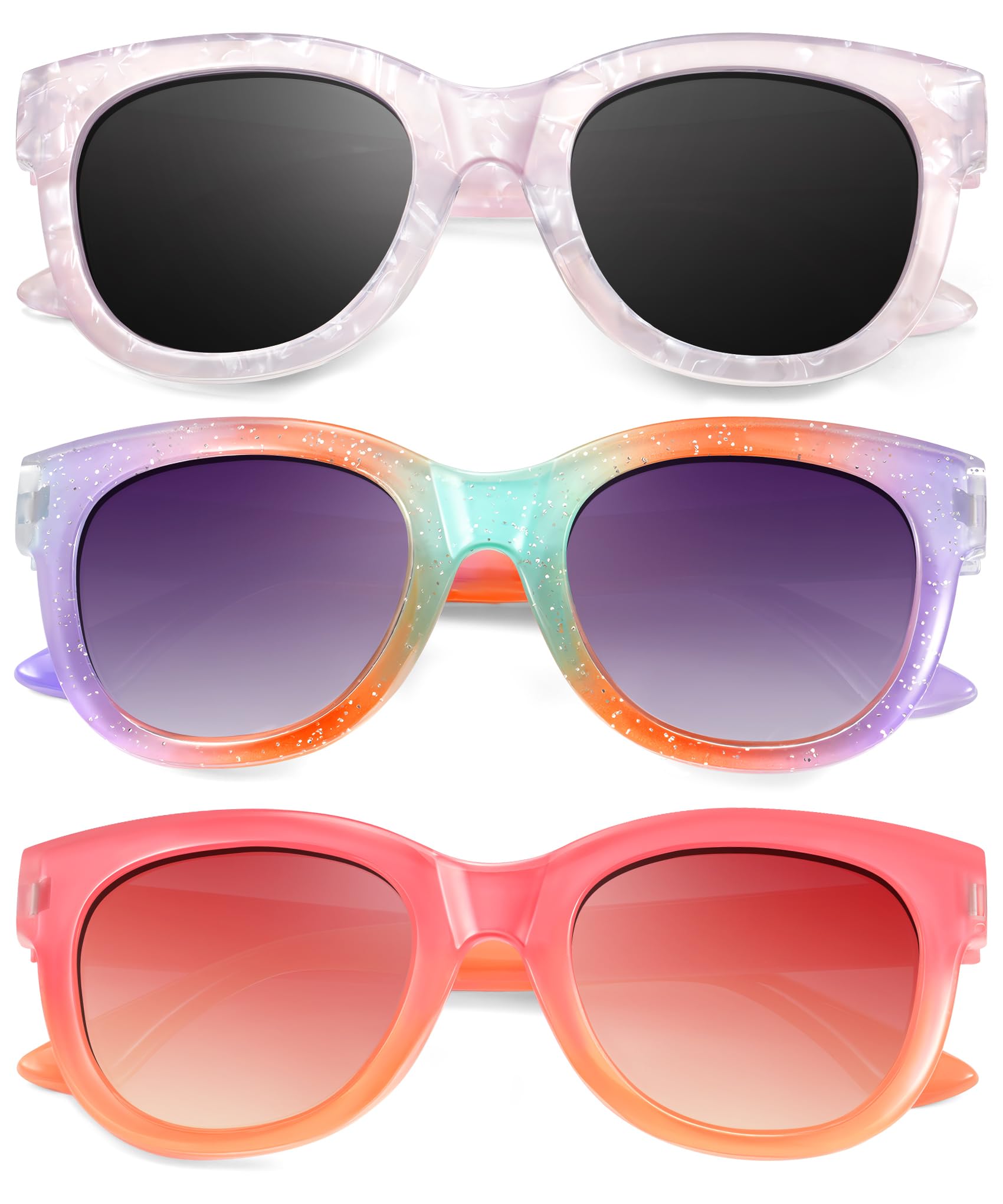 NSSIW Lentes de sol polarizados para niños y niñas: lentes de sol para niños pequeños con protección UV para niños y jóvenes, paquete de 3 a 12 años