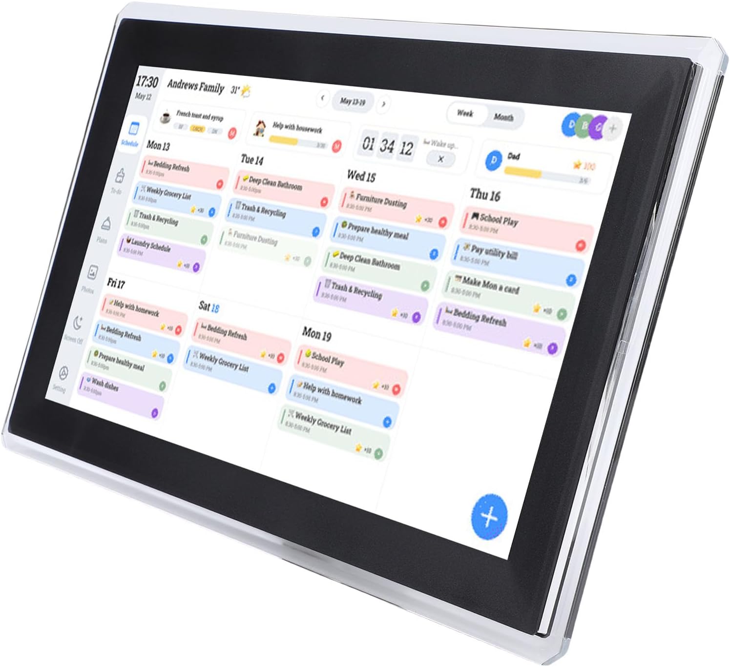 15.6 Inch Digital Calendar Interactive Family Chore Chart, Smart Touch Screen WiFi APP Control with HD LCD Display, Ideal for Home Organization (US Plug 100‑240V)