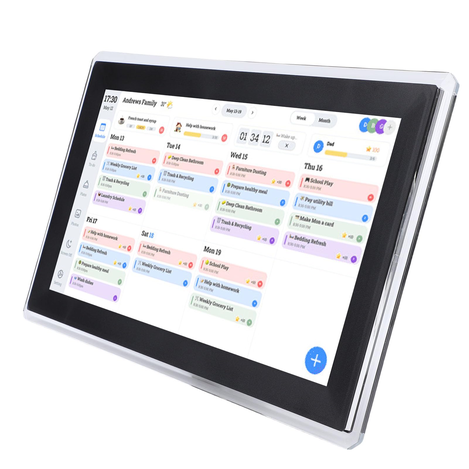 15,6 Zoll Digitaler Kalender, Intelligenter Touchscreen-Familienplaner mit Interaktivem Display, WiFi-Fernsynchronisierung, für Familienpläne, Wand- und Schreibtischmontage (EU-Stecker)