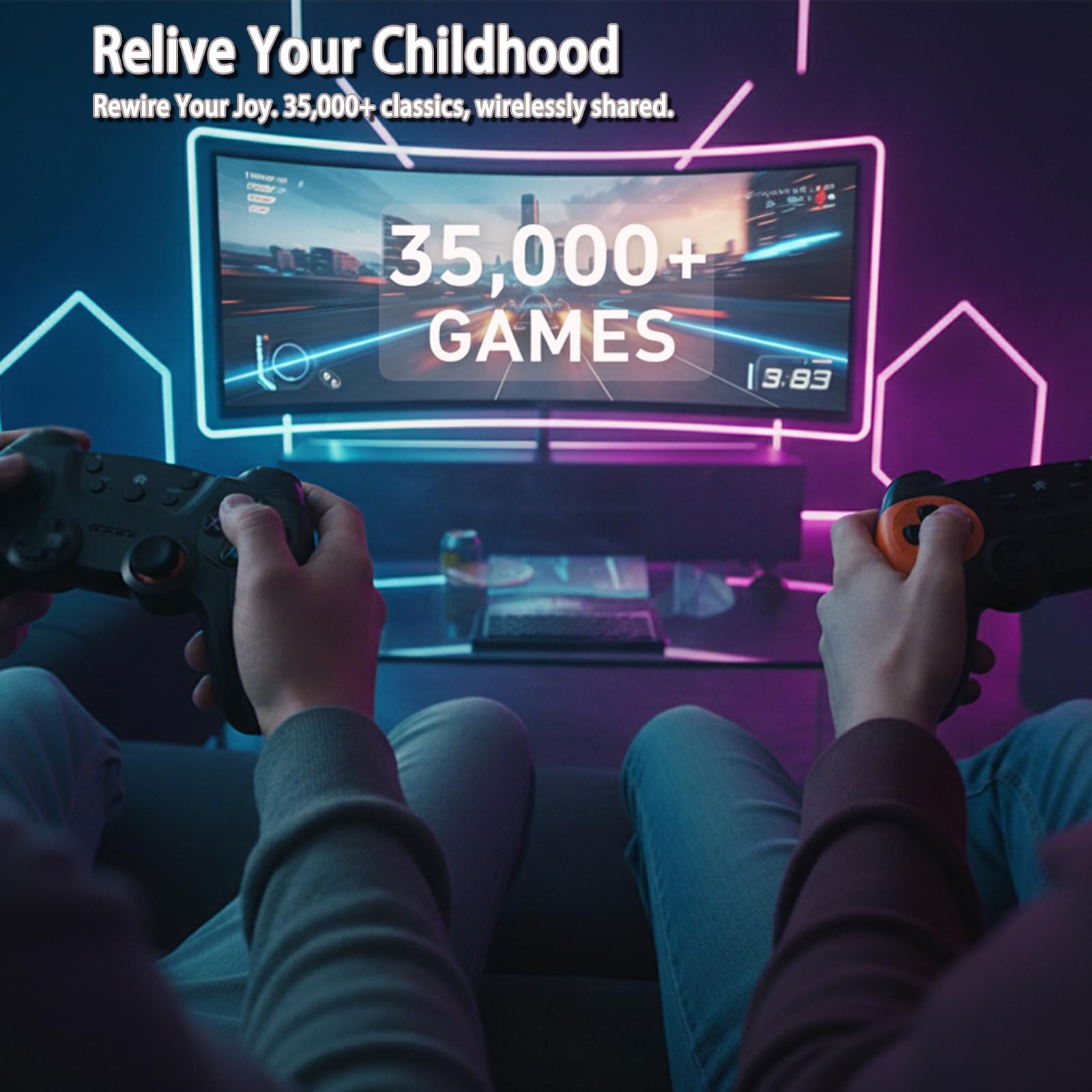 Mldnld Console Retrogaming de 30000+ jeux classiques intégrés, 4K HDMI console de jeux avec plus 2 manettes sans fil, 23 émulateurs Jeux Stick Plug & Play TV - 5