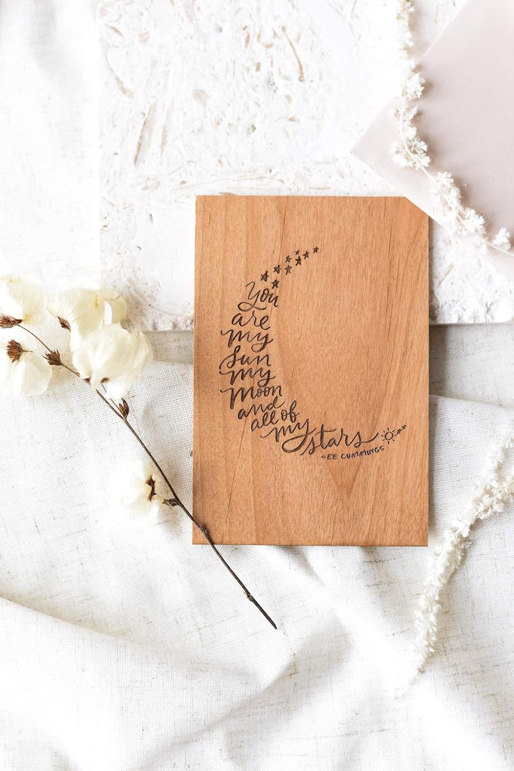 My Sun Moon Stars Wood Wedding Anniversary Card for Wife Husband Couple [Romantic Valentine's Day Card for Boyfriend Girlfriend, Made in the USA]