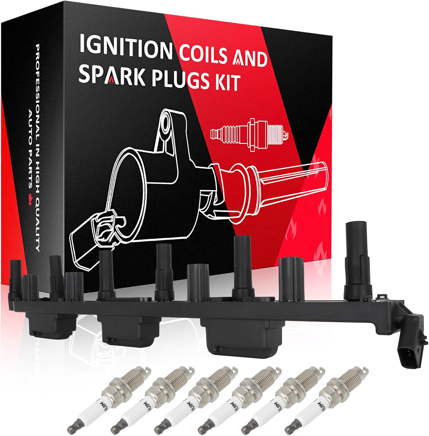 SCITOO 1 ignition coils wilth 6 iridium Spark Plugs,for Jeep Grand for Cherokee 4.7L 1999,for Jeep Grand for Cherokee 4.0L 1999 UF293 ‎5C1182, E224